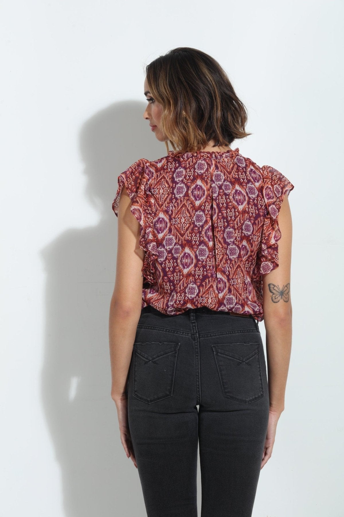 Nelly V-Neck Ruffle Tee-FINAL SALE
