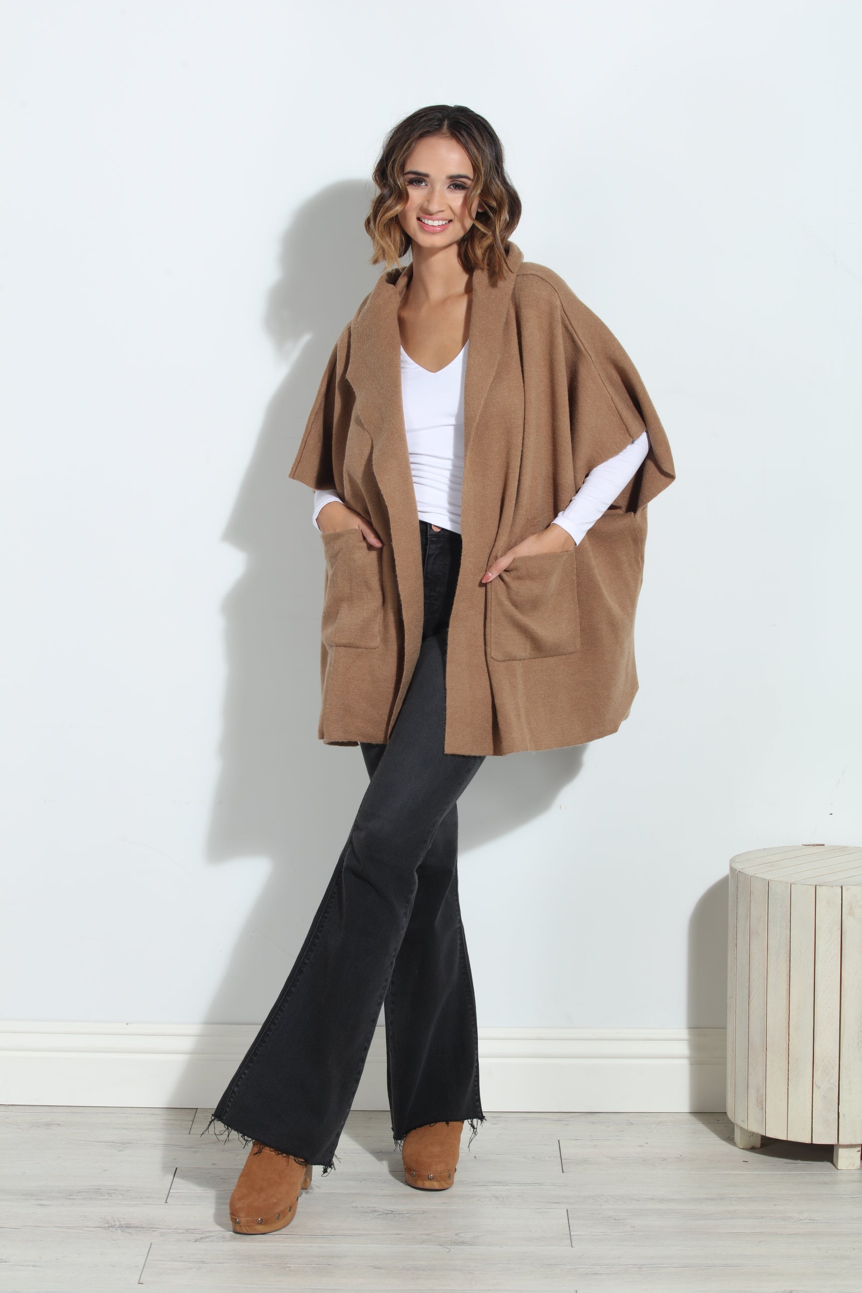 Camel Cozy Hooded Poncho-FINAL SALE