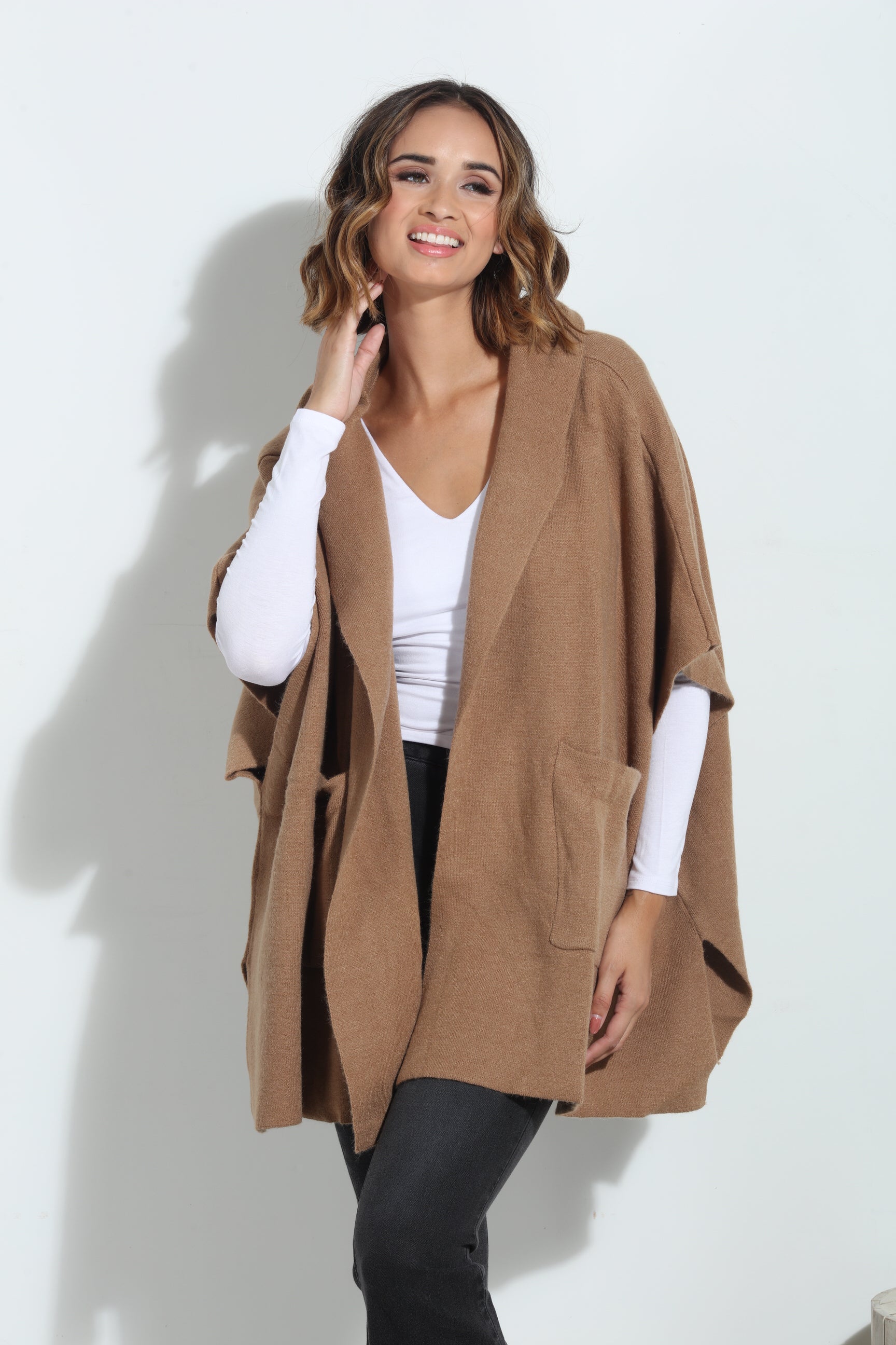 Camel Cozy Hooded Poncho-FINAL SALE