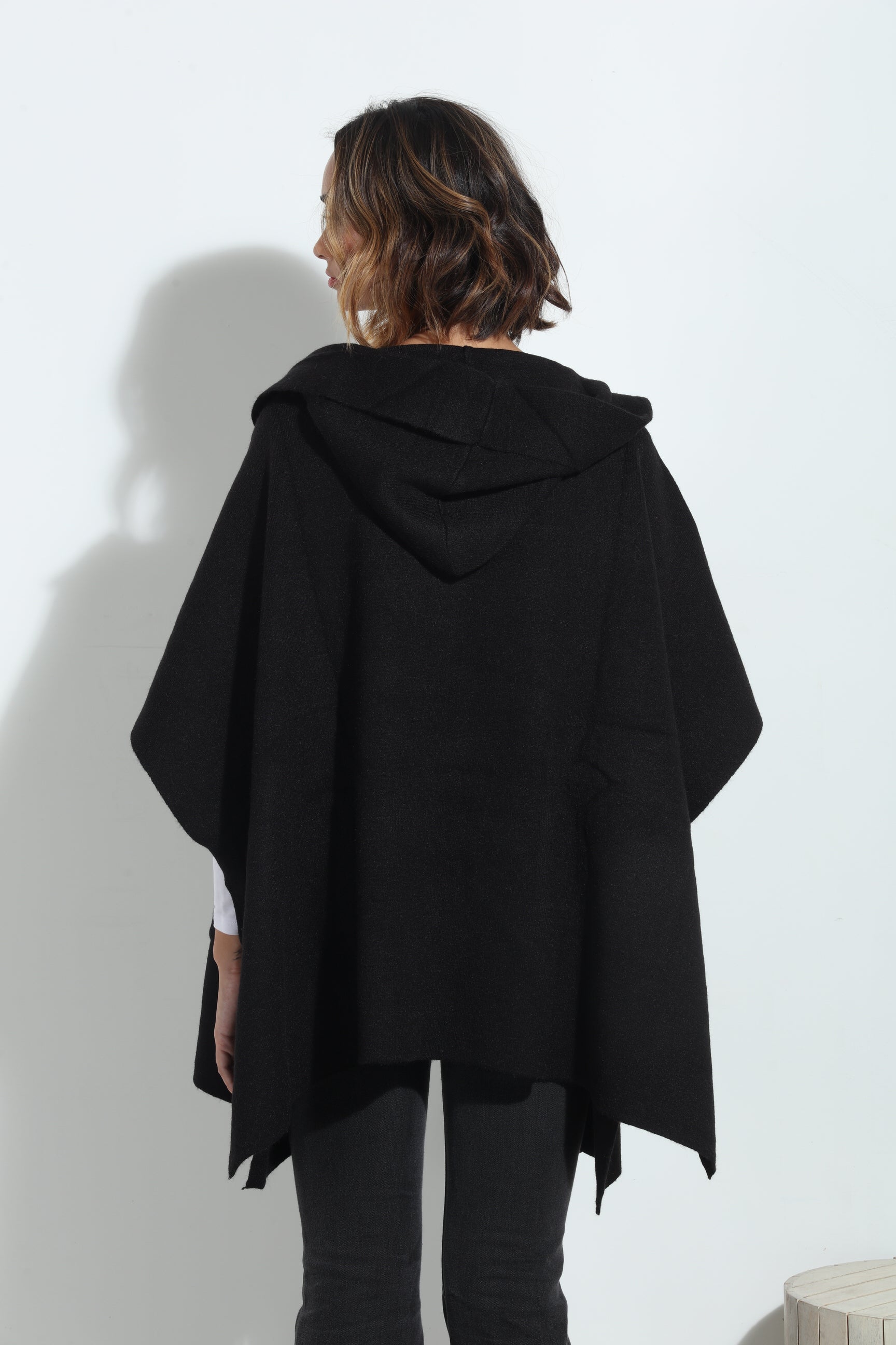 Black Cozy Hooded Poncho