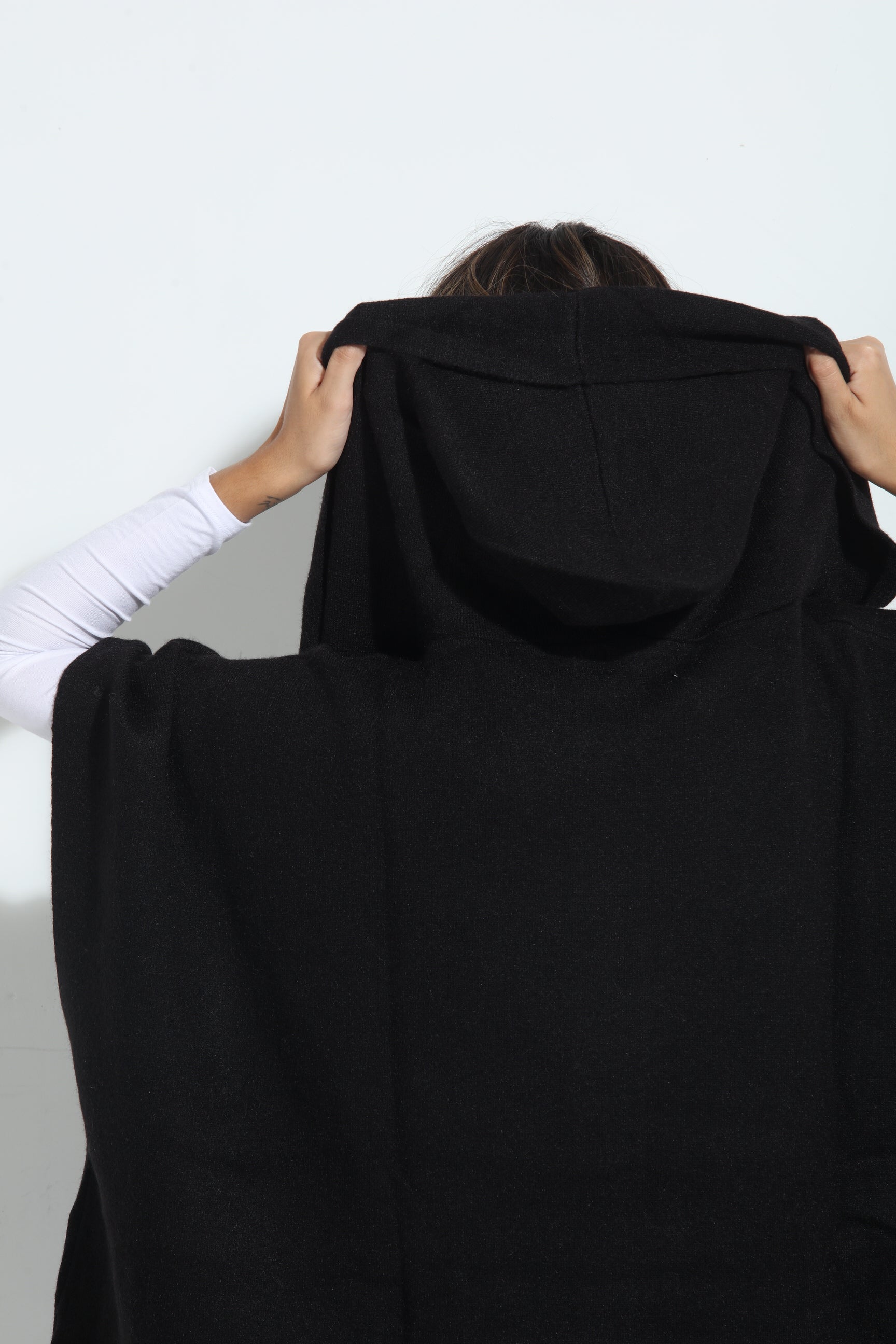 Black Cozy Hooded Poncho