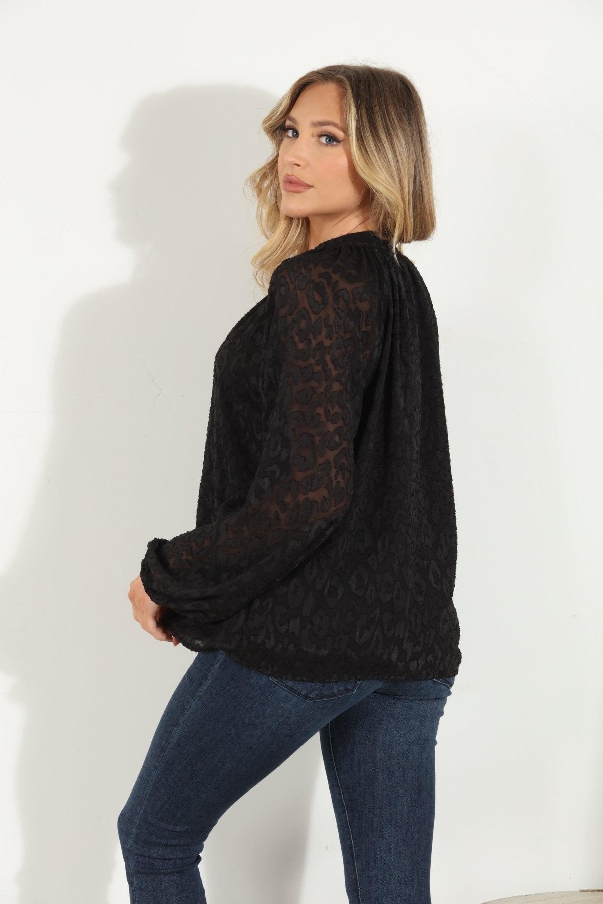 Annika Long Sleeve Split Neck Blouse