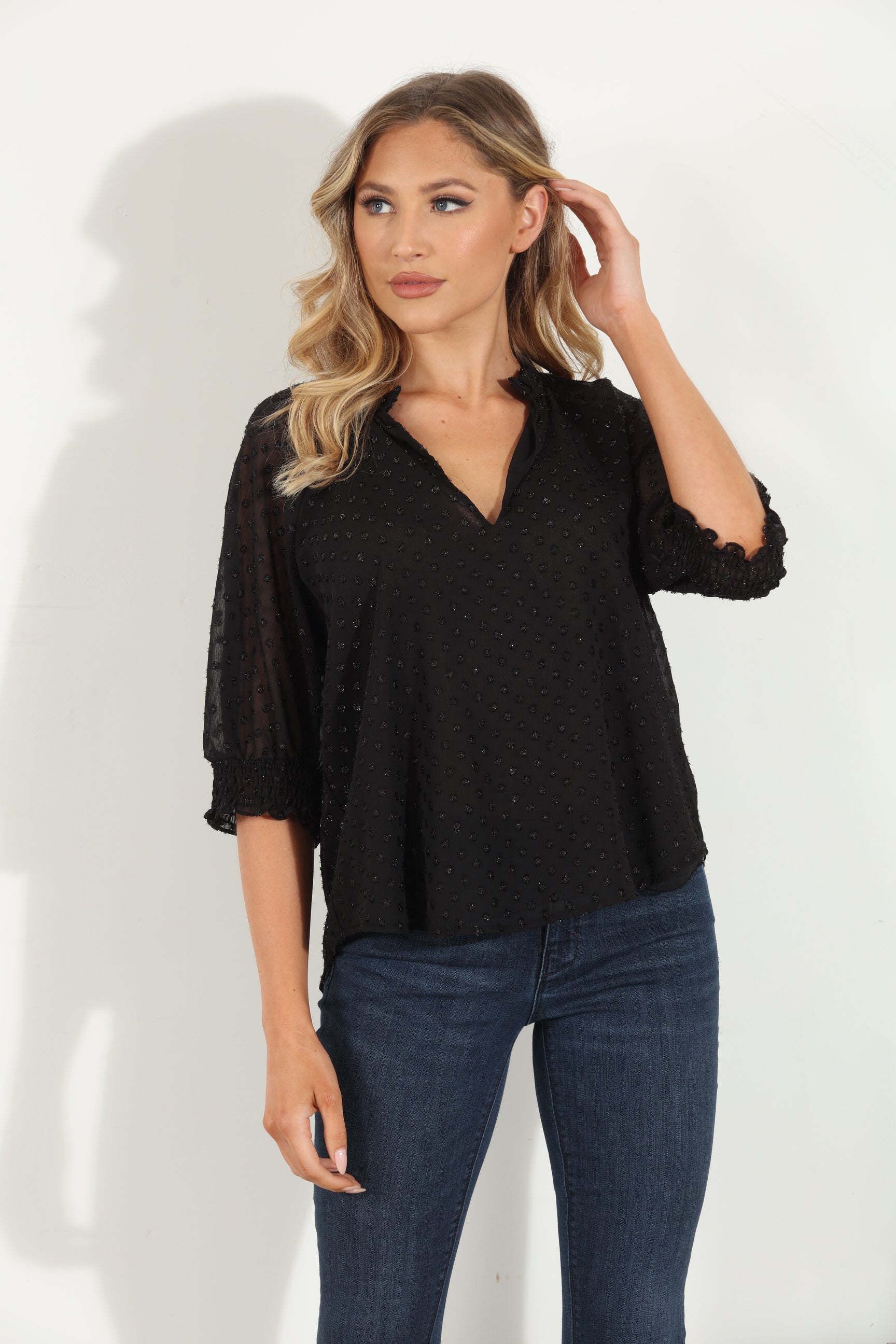 Mya Dot Split Neck Blouse
