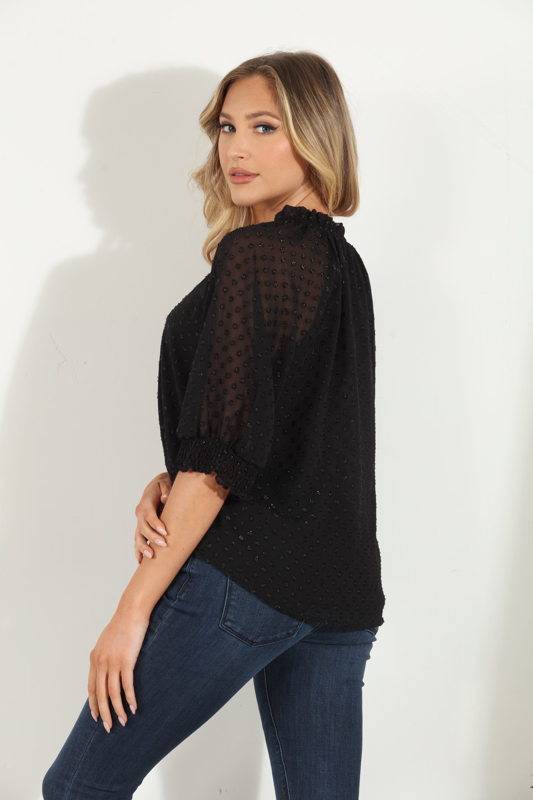 Mya Dot Split Neck Blouse