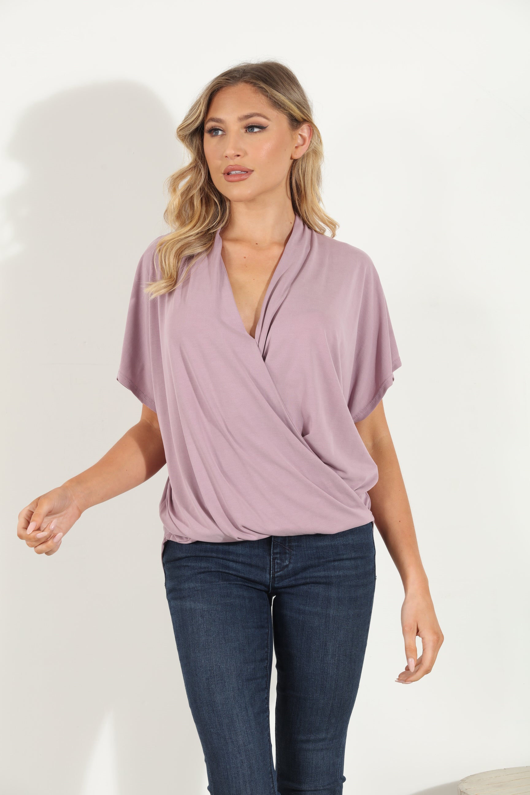 Lt Mauve Cupro Surplice Tee