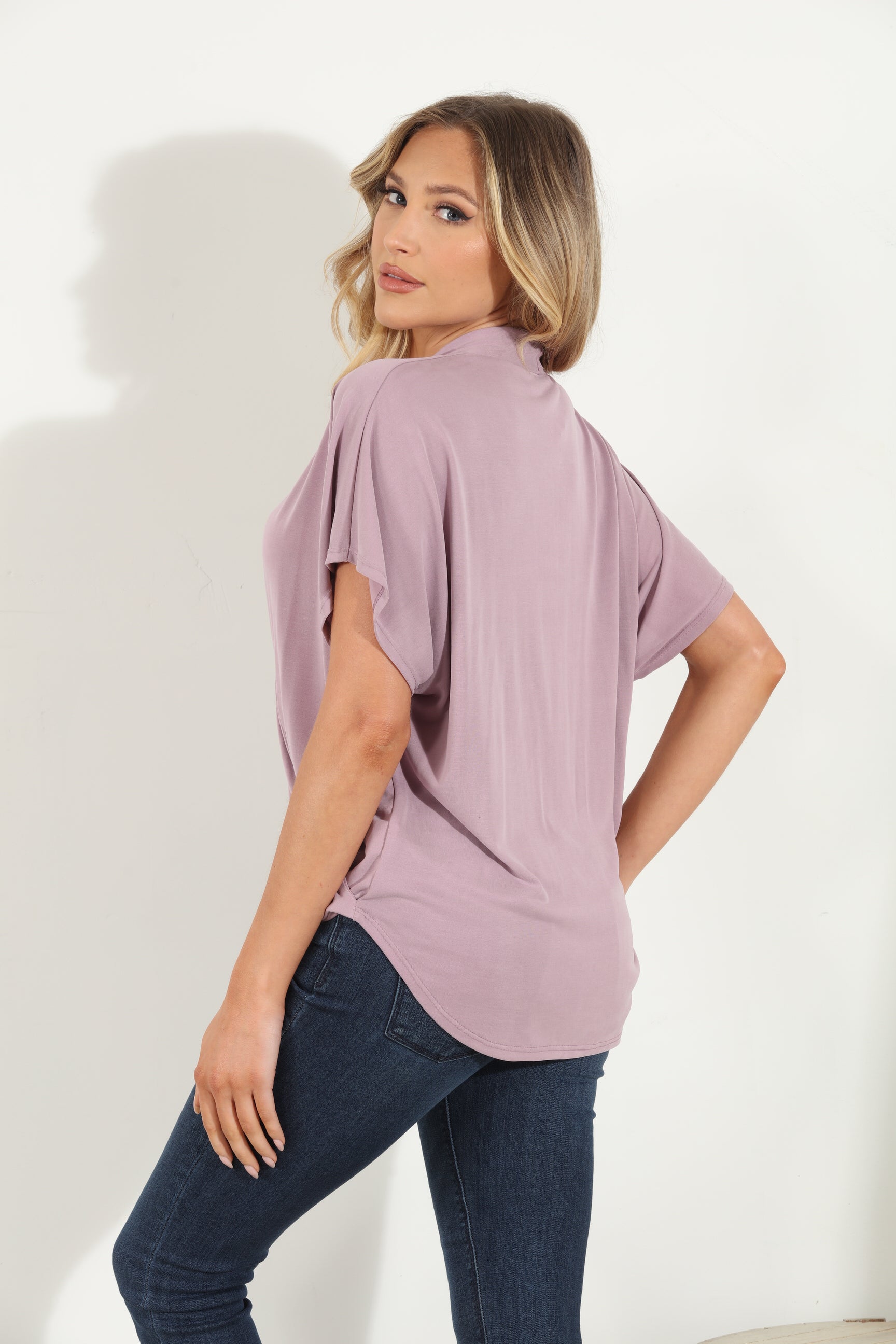 Lt Mauve Cupro Surplice Tee