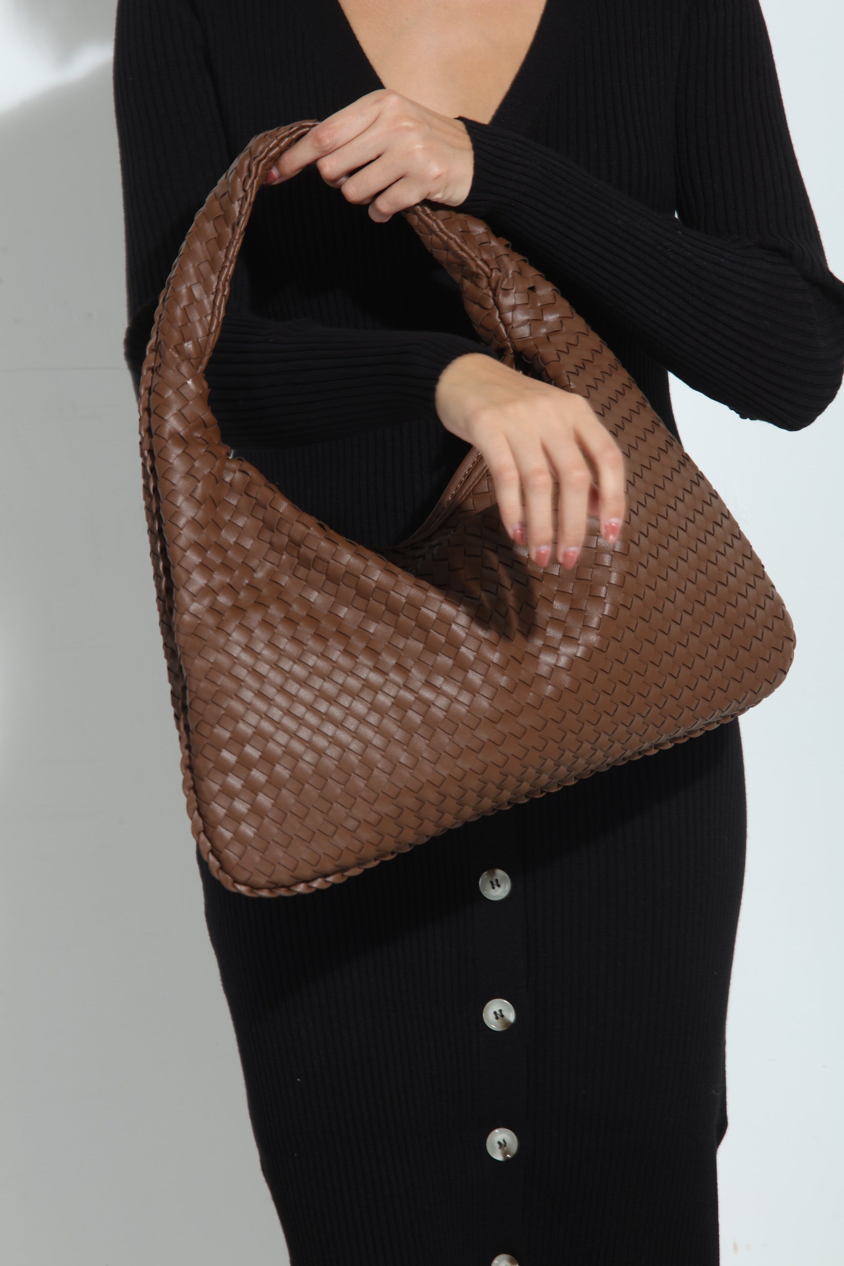 Chocolate Woven Shoulder Purse
