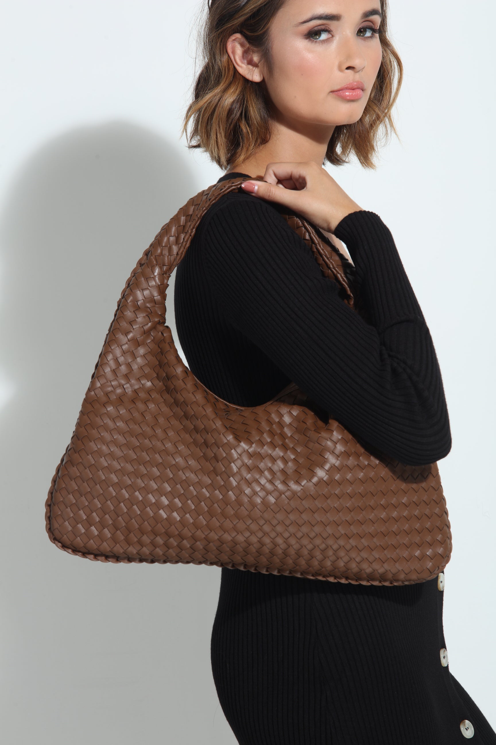 Chocolate Woven Shoulder Purse