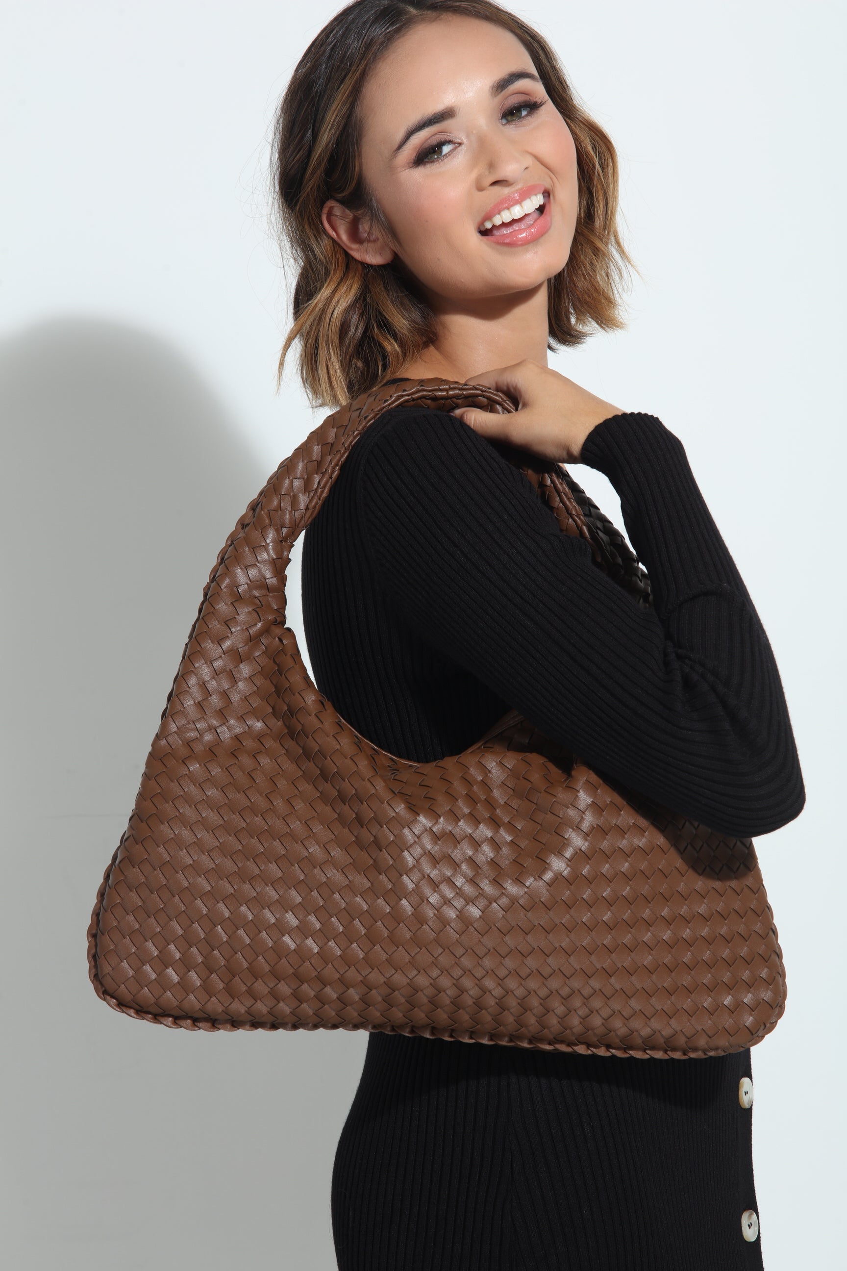Chocolate Woven Shoulder Purse