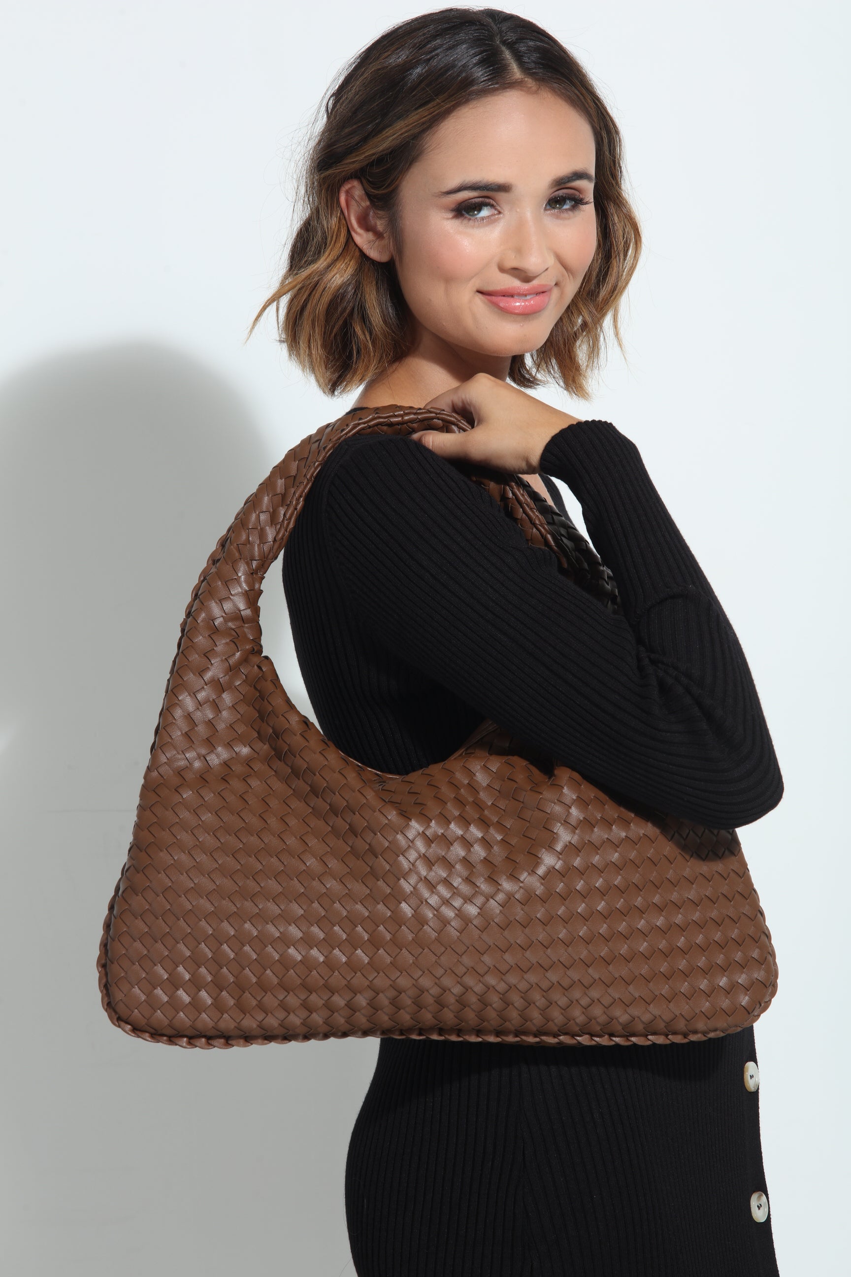 Chocolate Woven Shoulder Purse