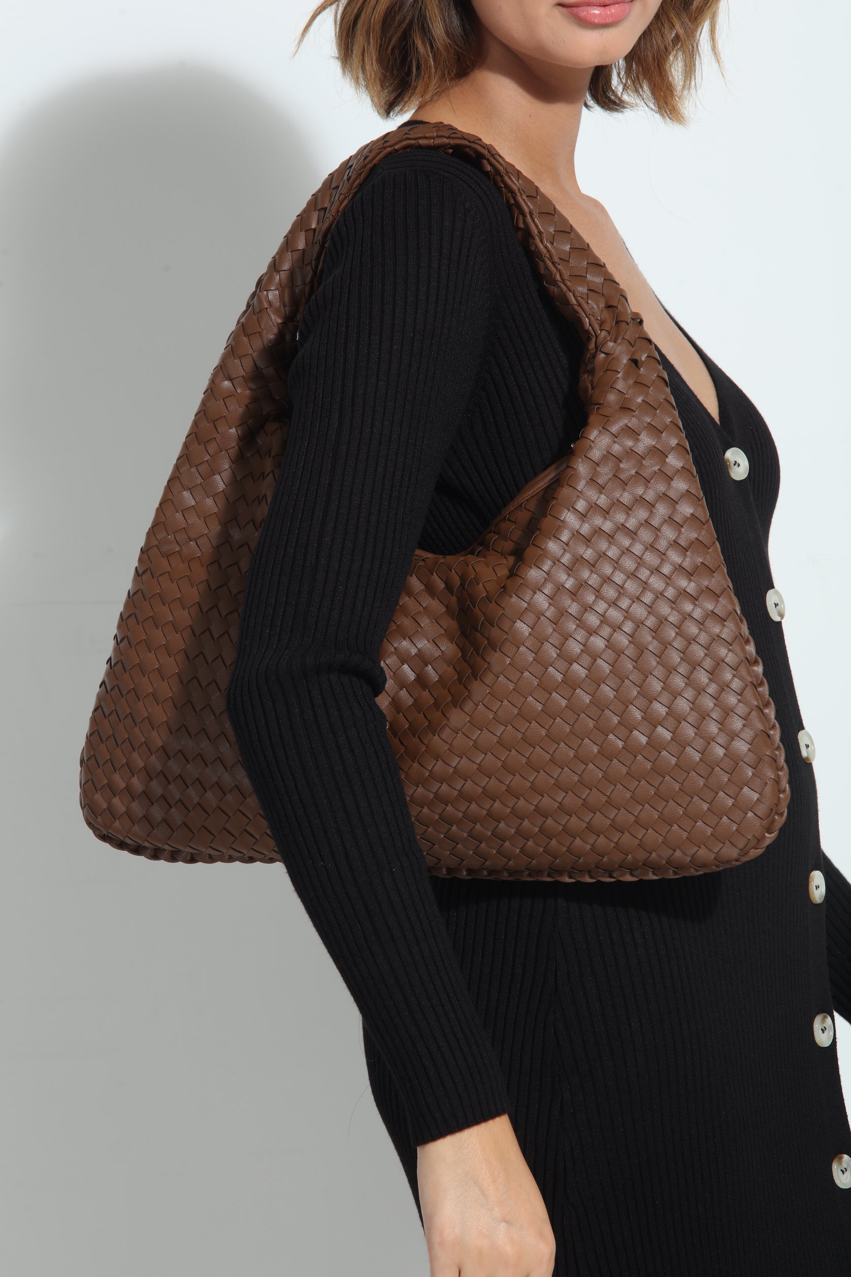 Chocolate Woven Shoulder Purse