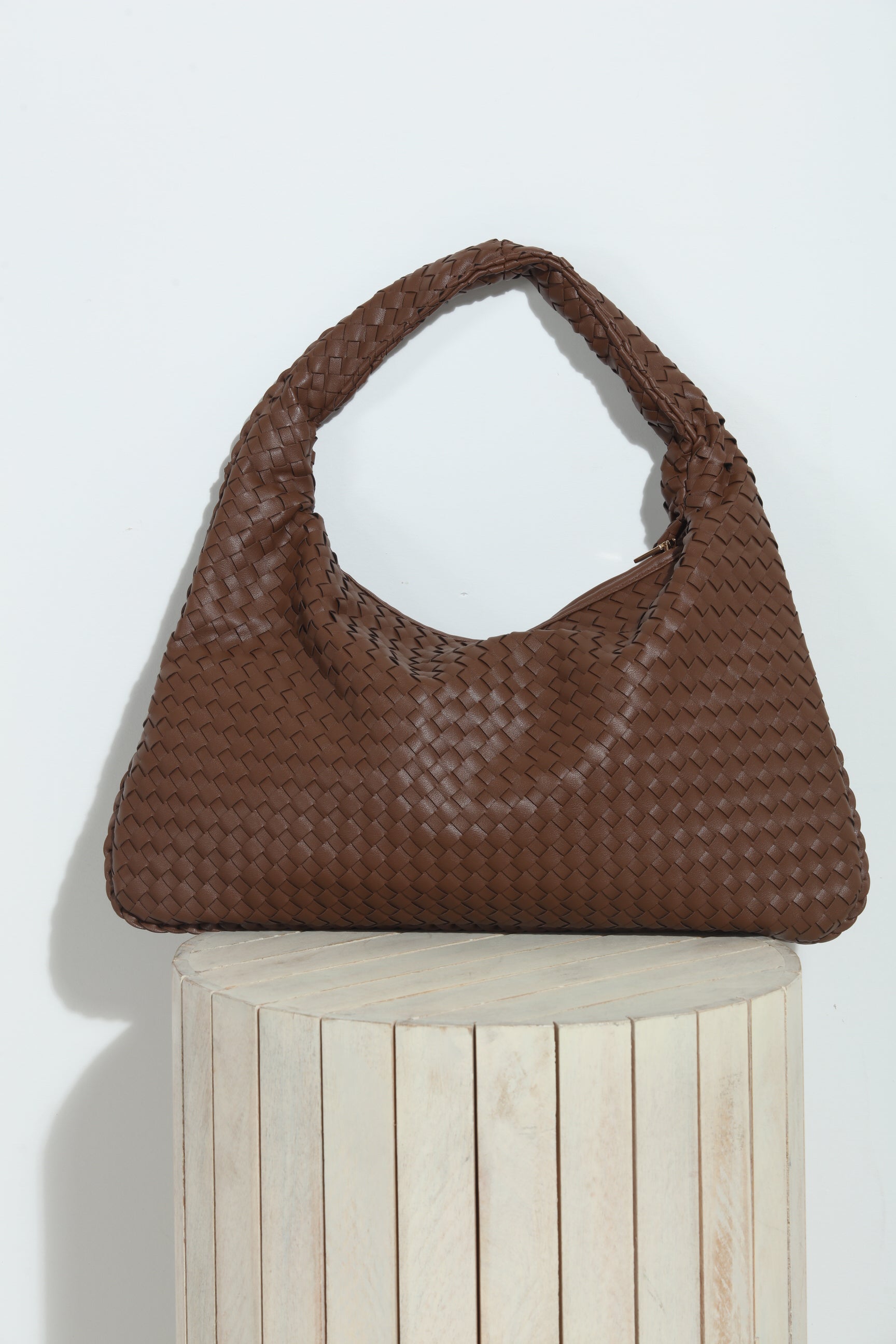 Chocolate Woven Shoulder Purse