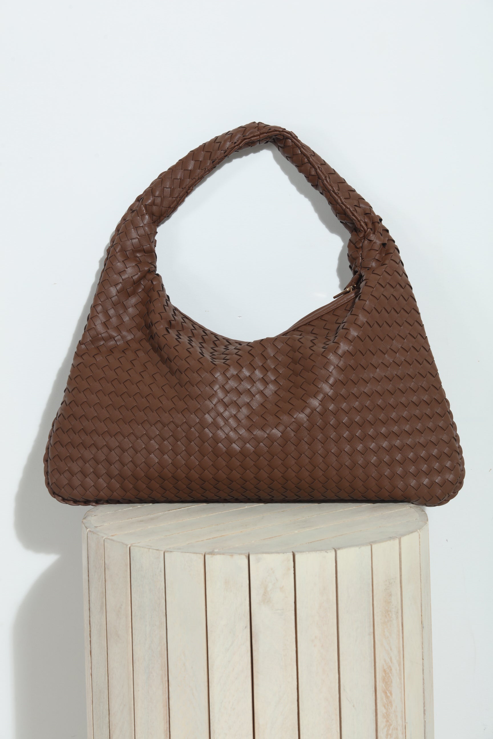 Chocolate Woven Shoulder Purse