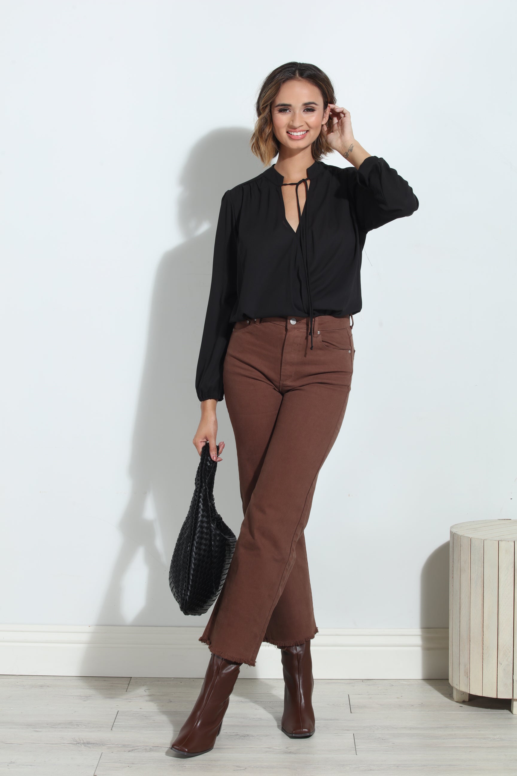 Black Split-Neck Blouse - BEST SELLER