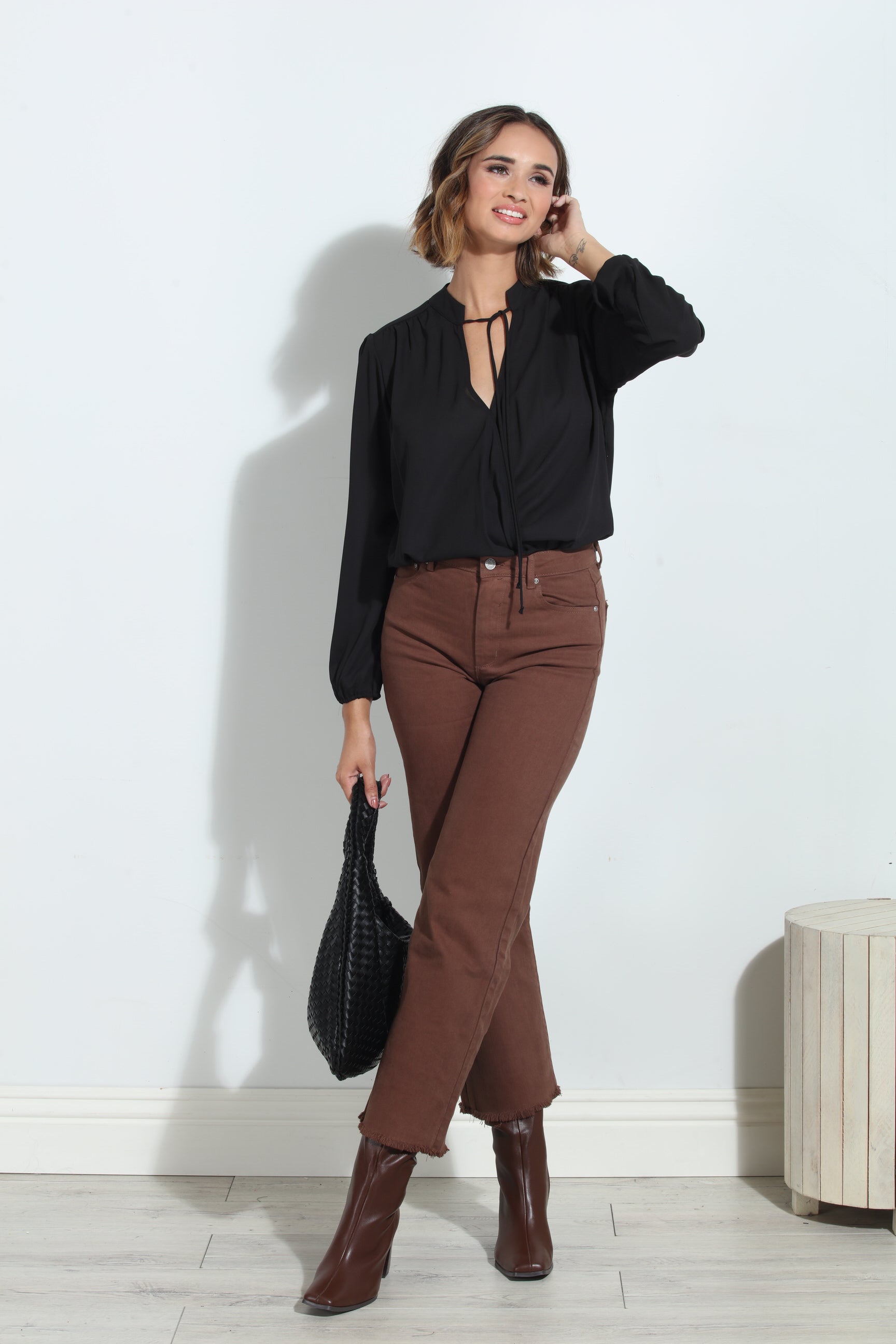 Black Split-Neck Blouse - BEST SELLER