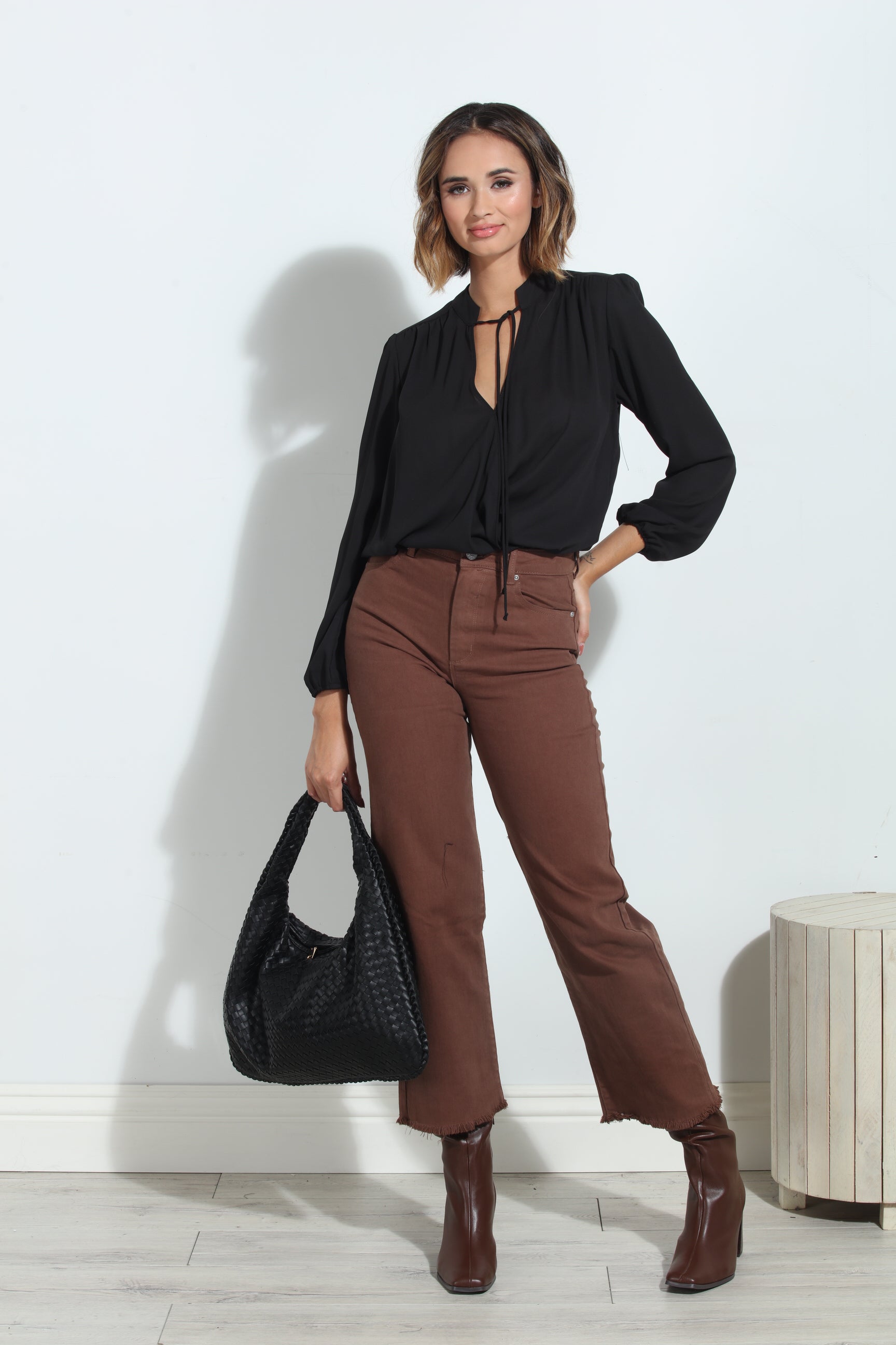 Black Split-Neck Blouse - BEST SELLER