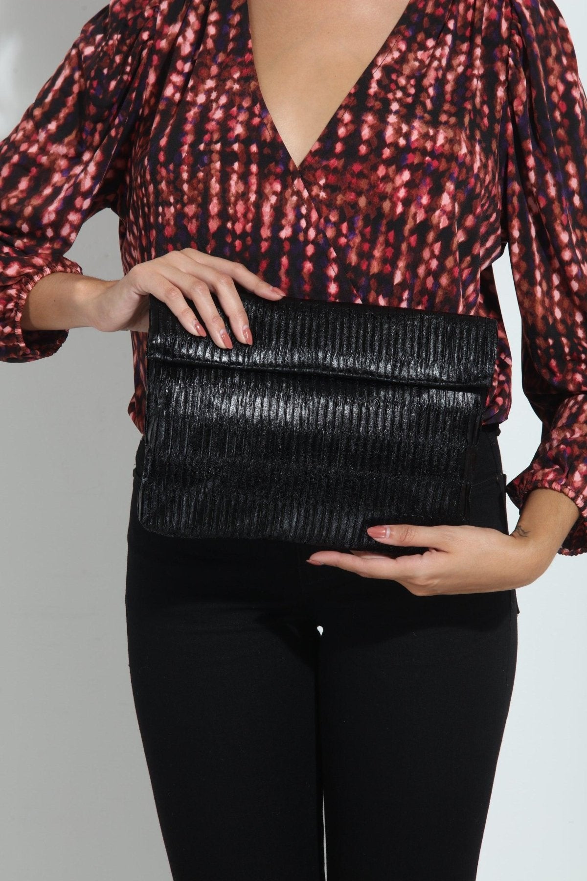 Gianna Fold Over Clutch- Black-FINAL SALE