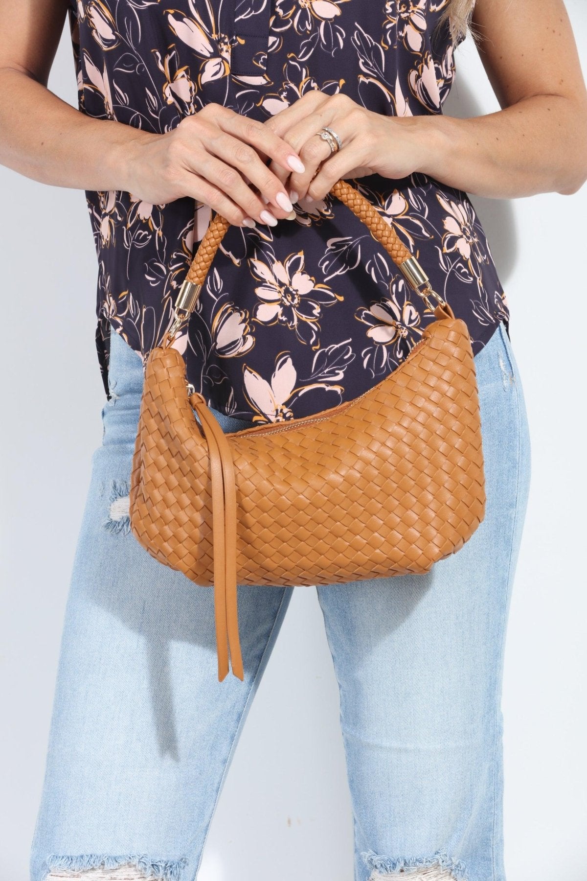 Camel Woven Shoulder Purse-FINAL SALE