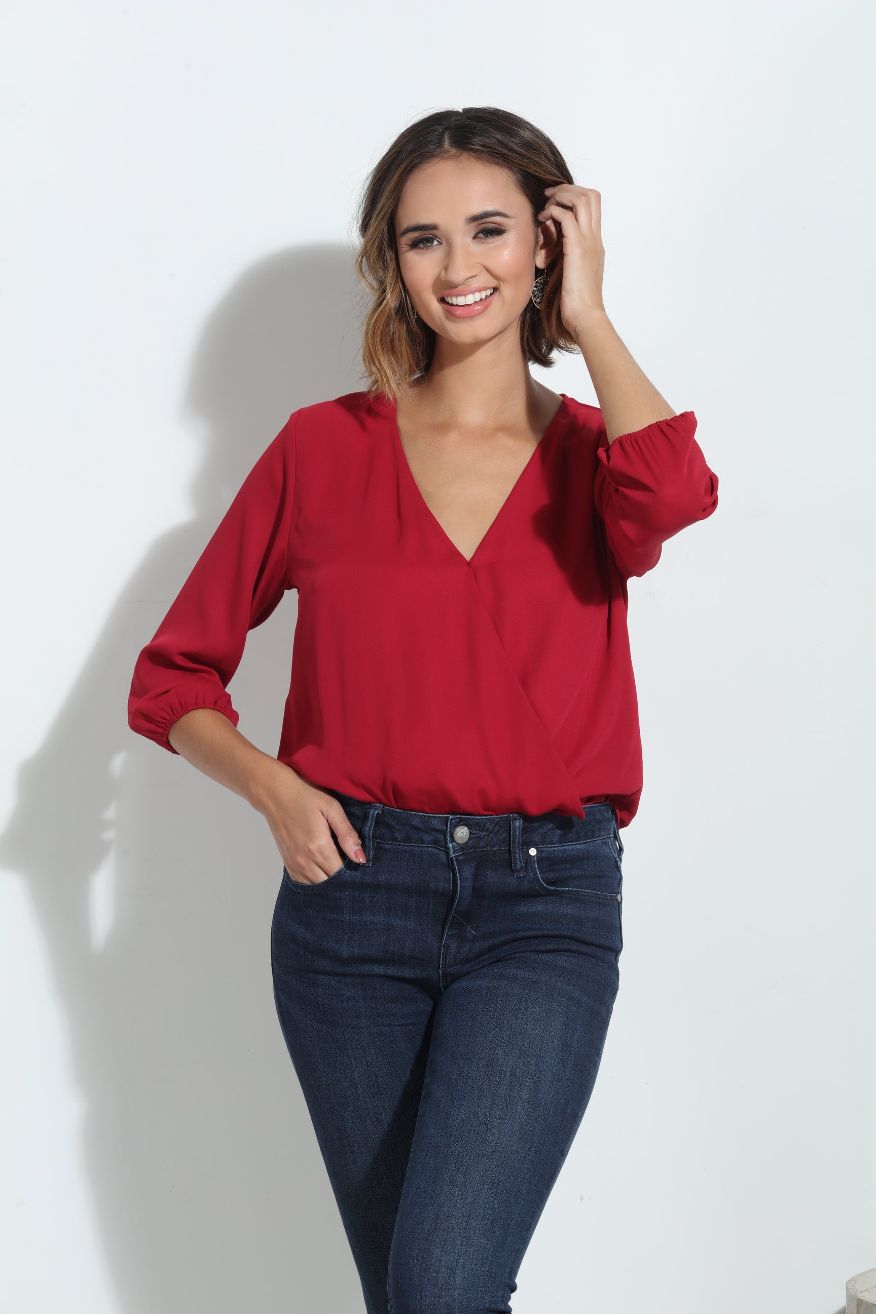 Burgundy Surplice Blouse -FINAL SALE