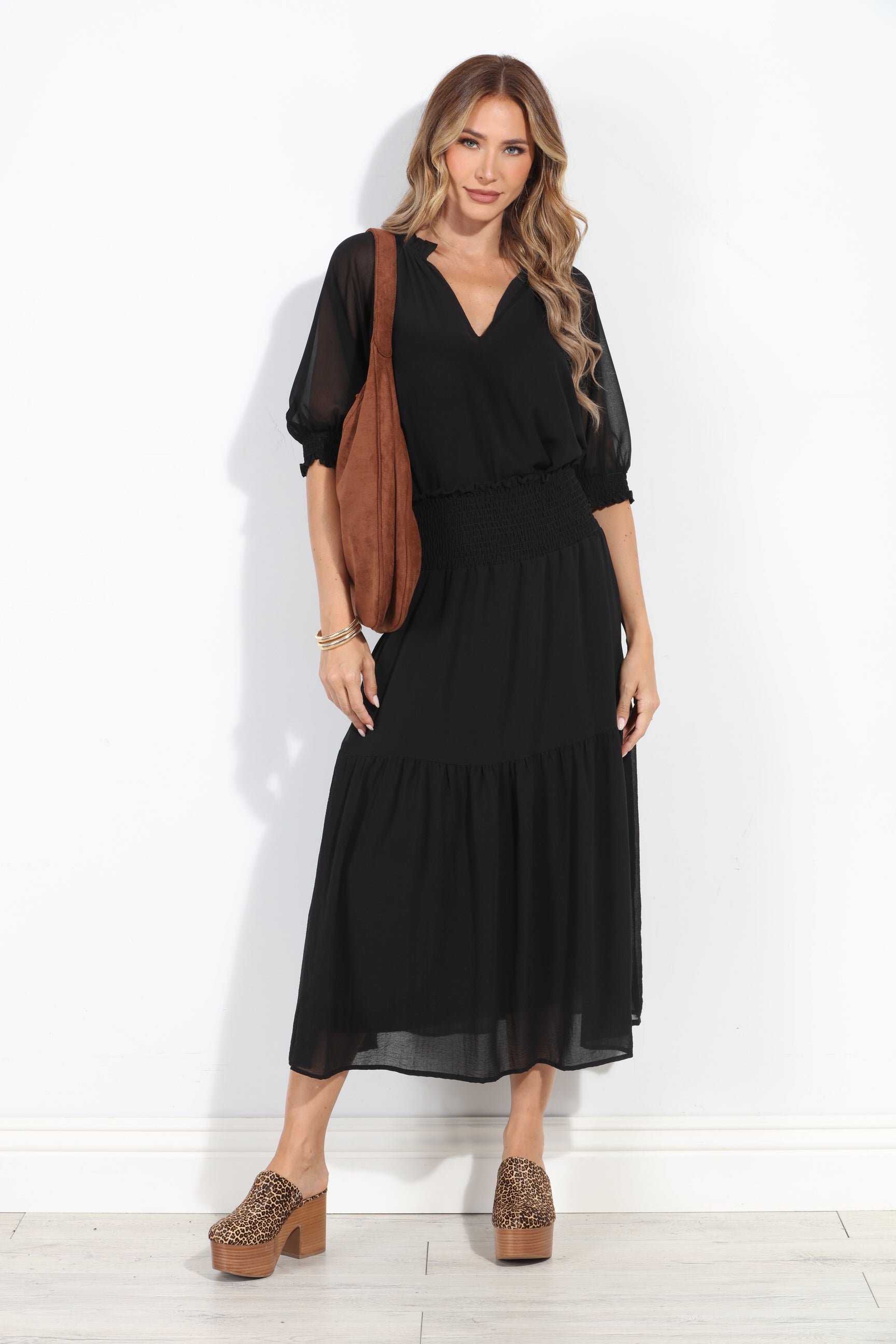 Black Split Neck Blouse-BEST SELLER