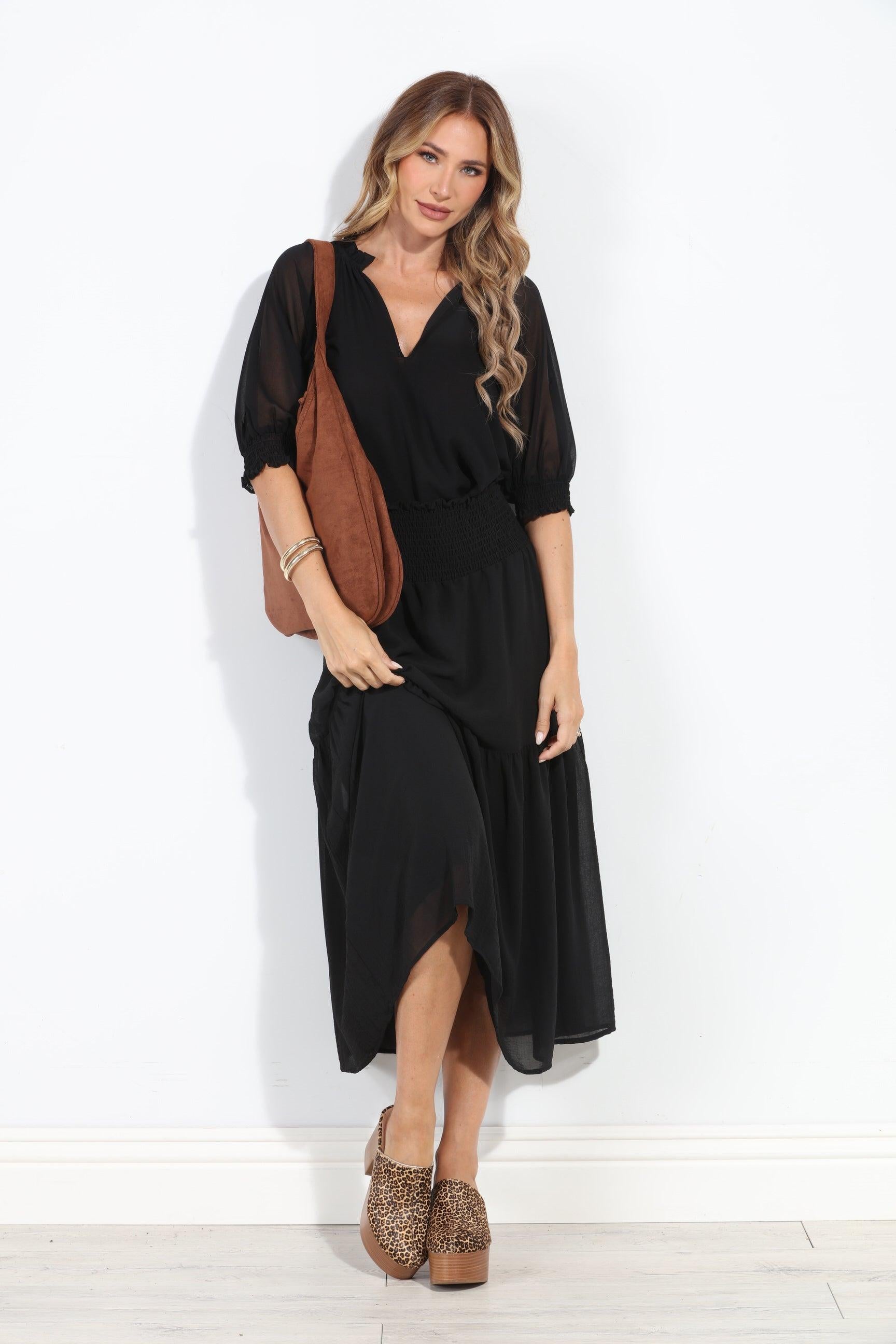 Black Chiffon Ruffle Midi Skirt-BEST SELLER