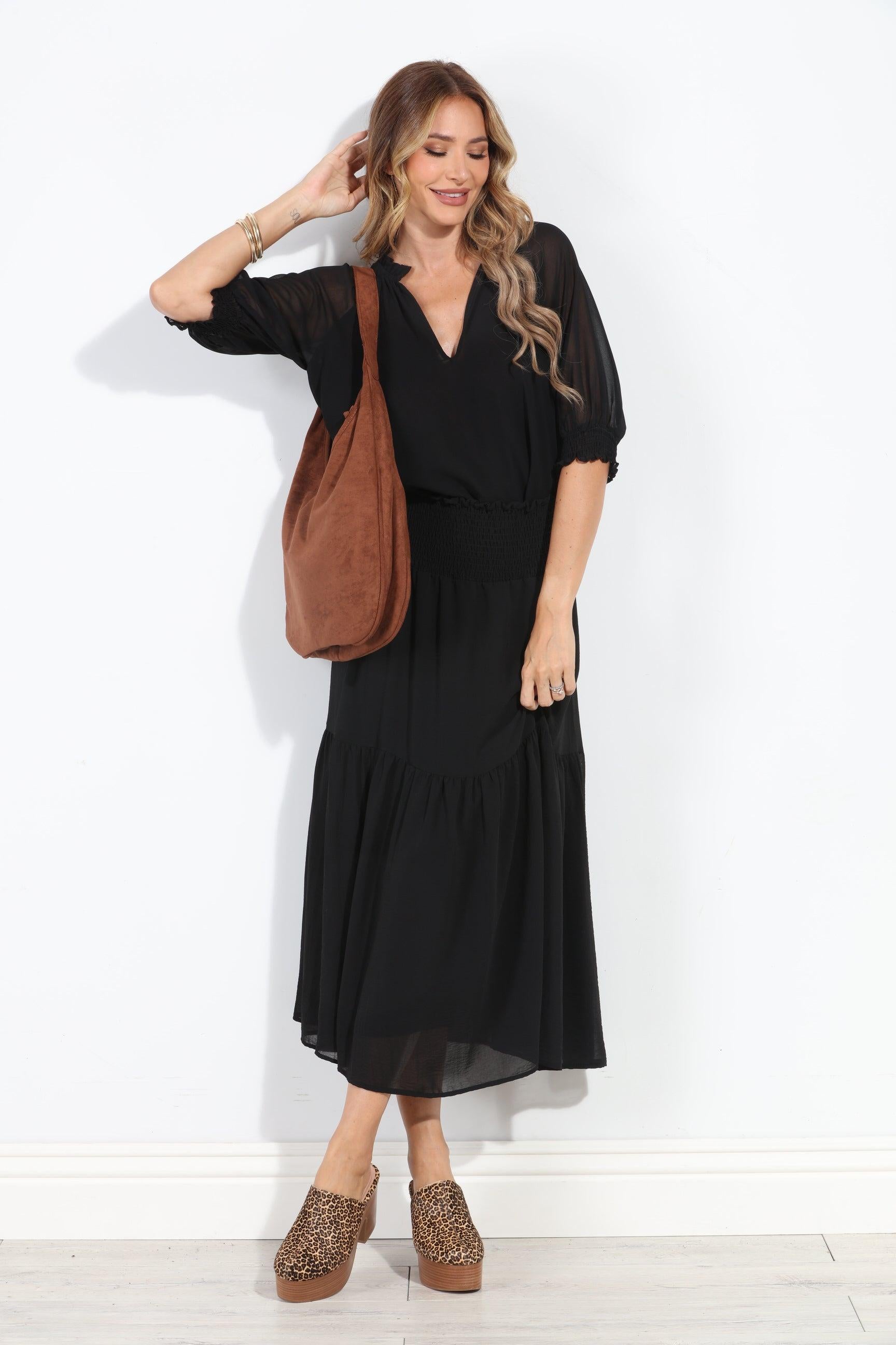 Black Chiffon Ruffle Midi Skirt-BEST SELLER
