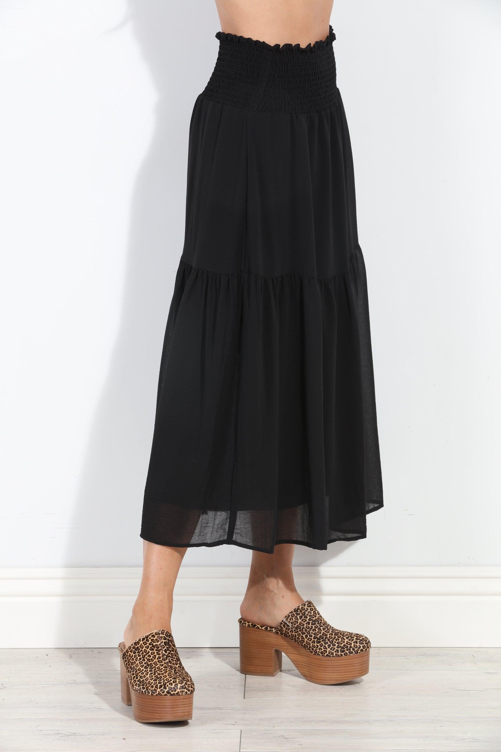 Black Chiffon Ruffle Midi Skirt-BEST SELLER
