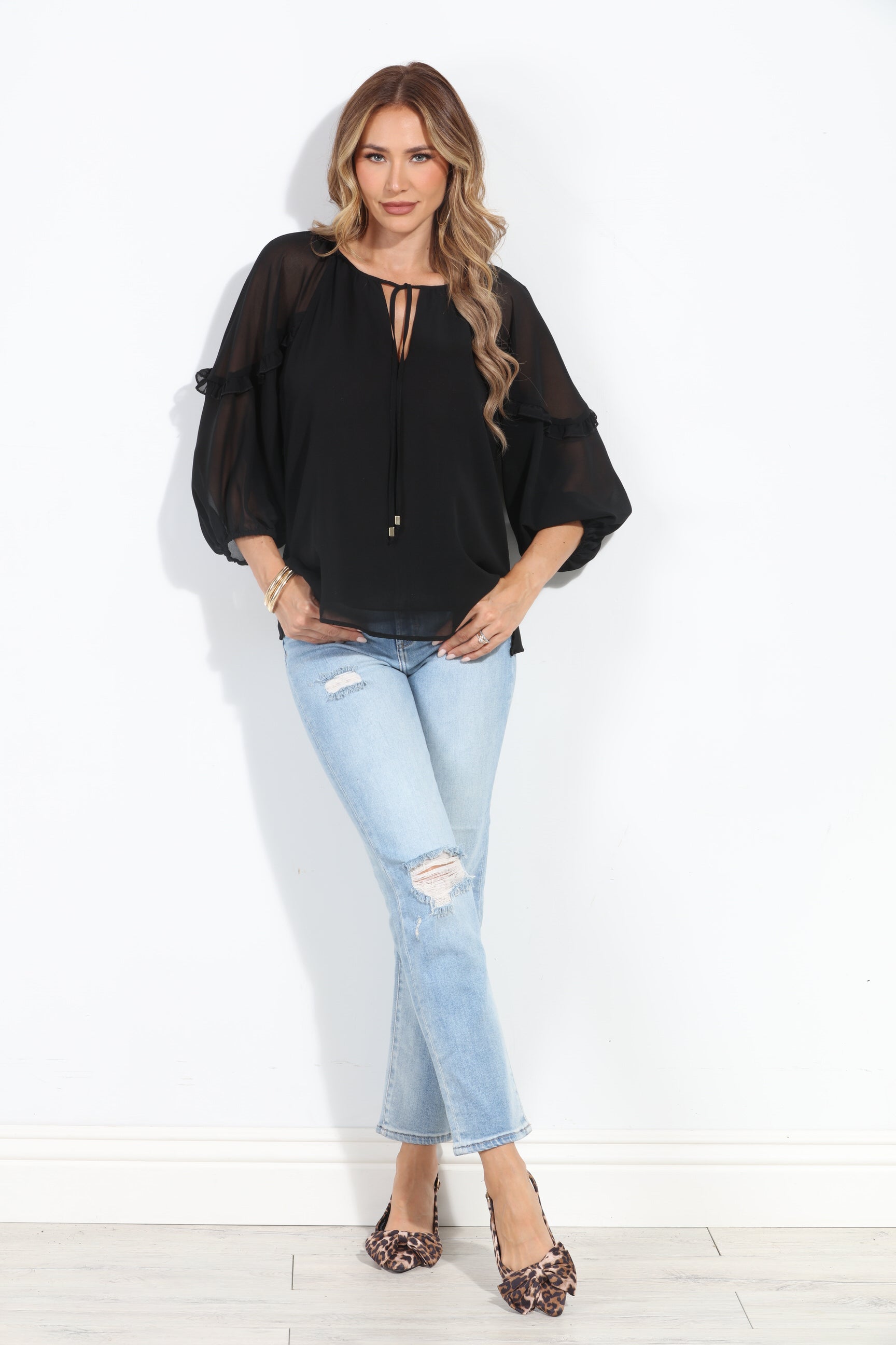 Black Ruffle Chiffon Blouse