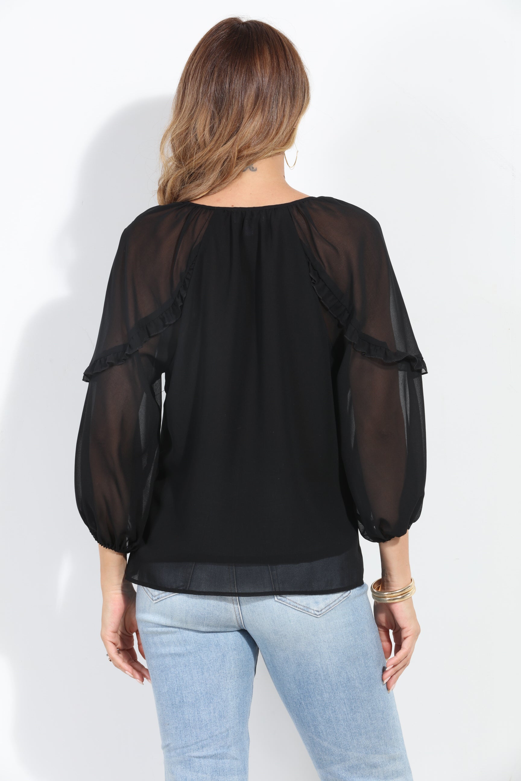 Black Ruffle Chiffon Blouse