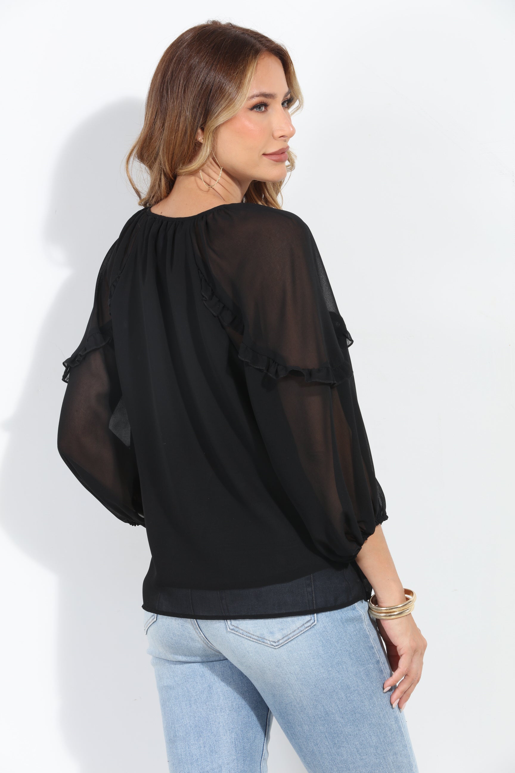 Black Ruffle Chiffon Blouse