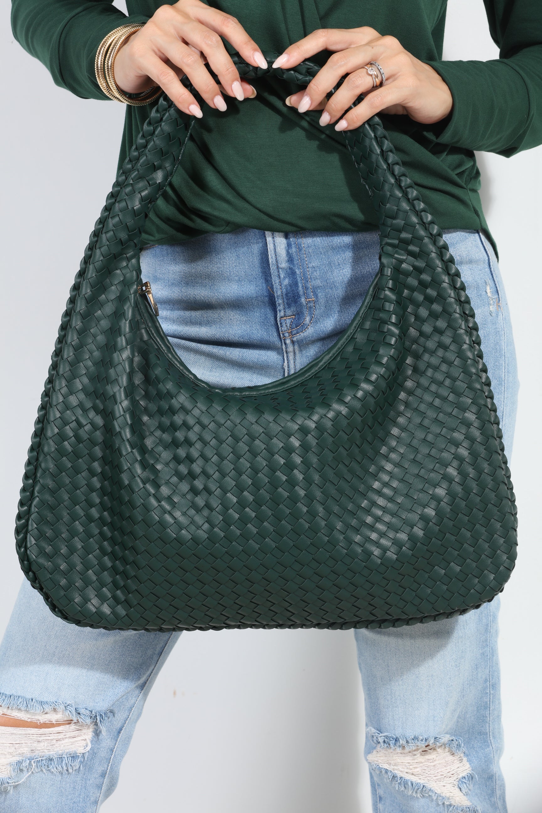 Hunter Green Woven Shoulder Purse BEST Seller