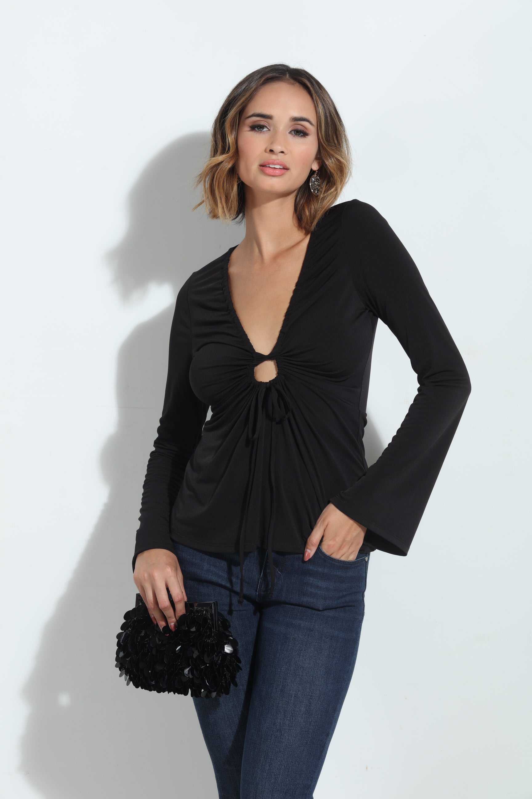 Black Bell Sleeve Top