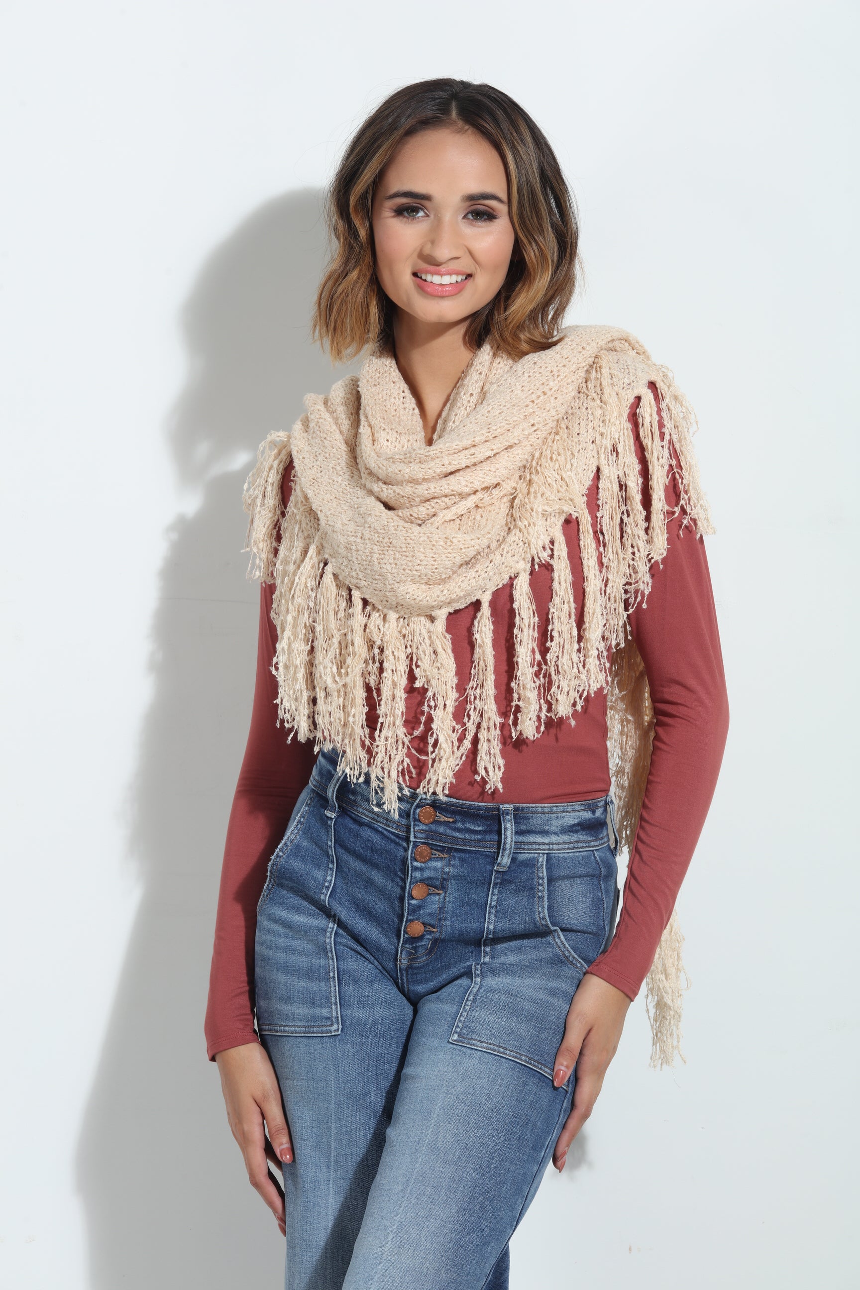 Oat Chenille Tassel Scarf