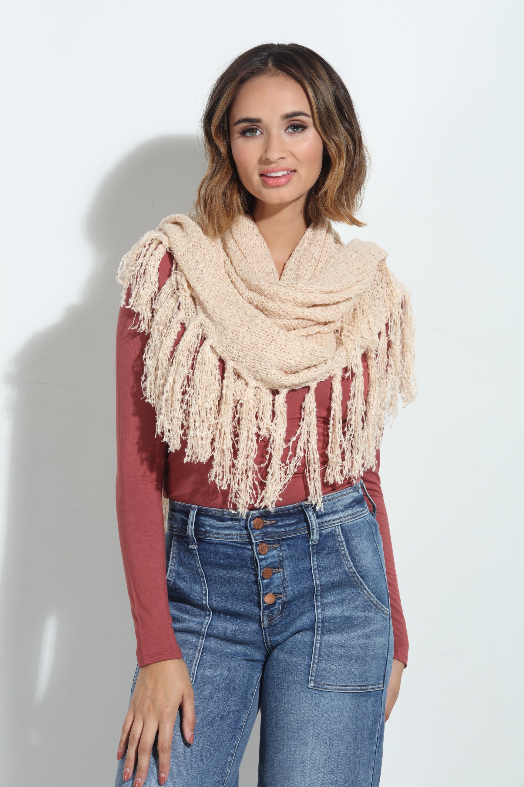 Oat Chenille Tassel Scarf