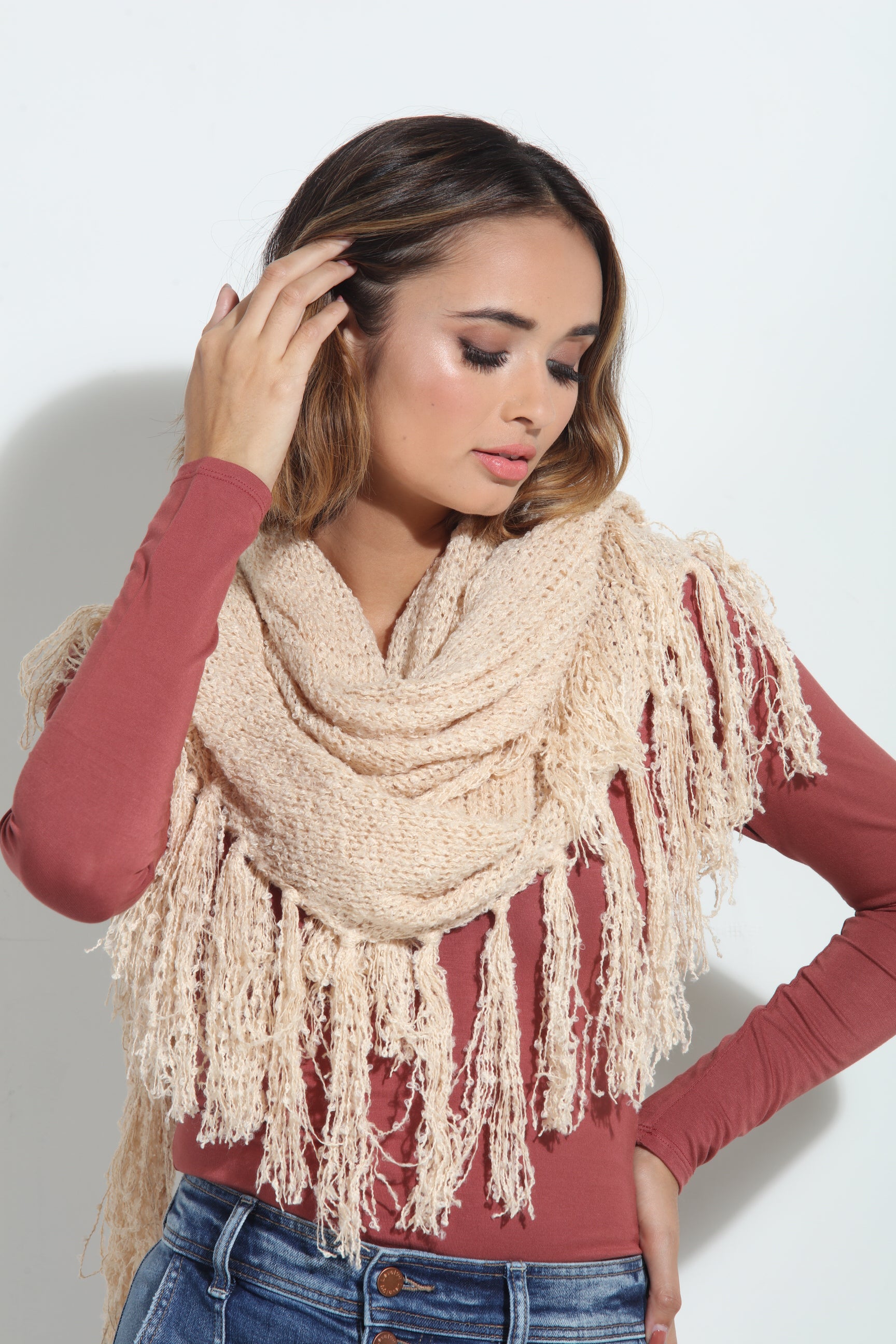 Oat Chenille Tassel Scarf