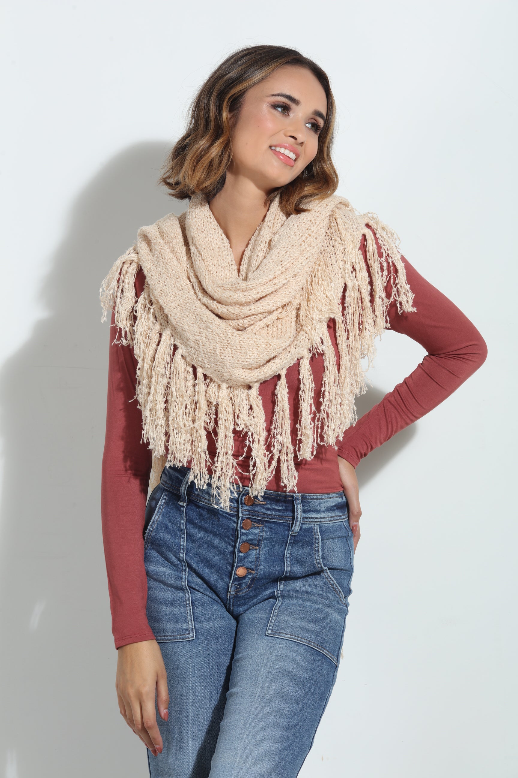 Oat Chenille Tassel Scarf