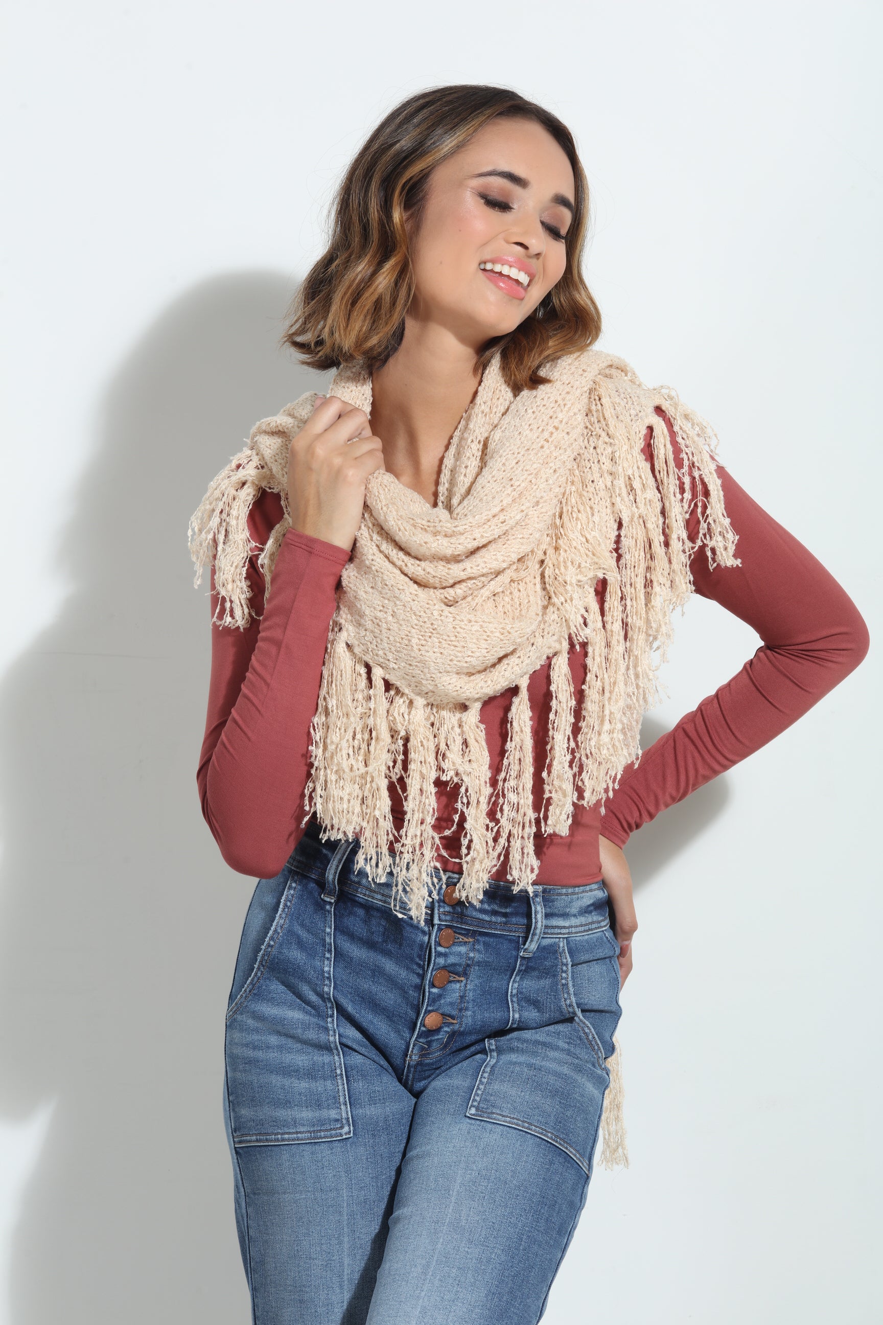 Oat Chenille Tassel Scarf