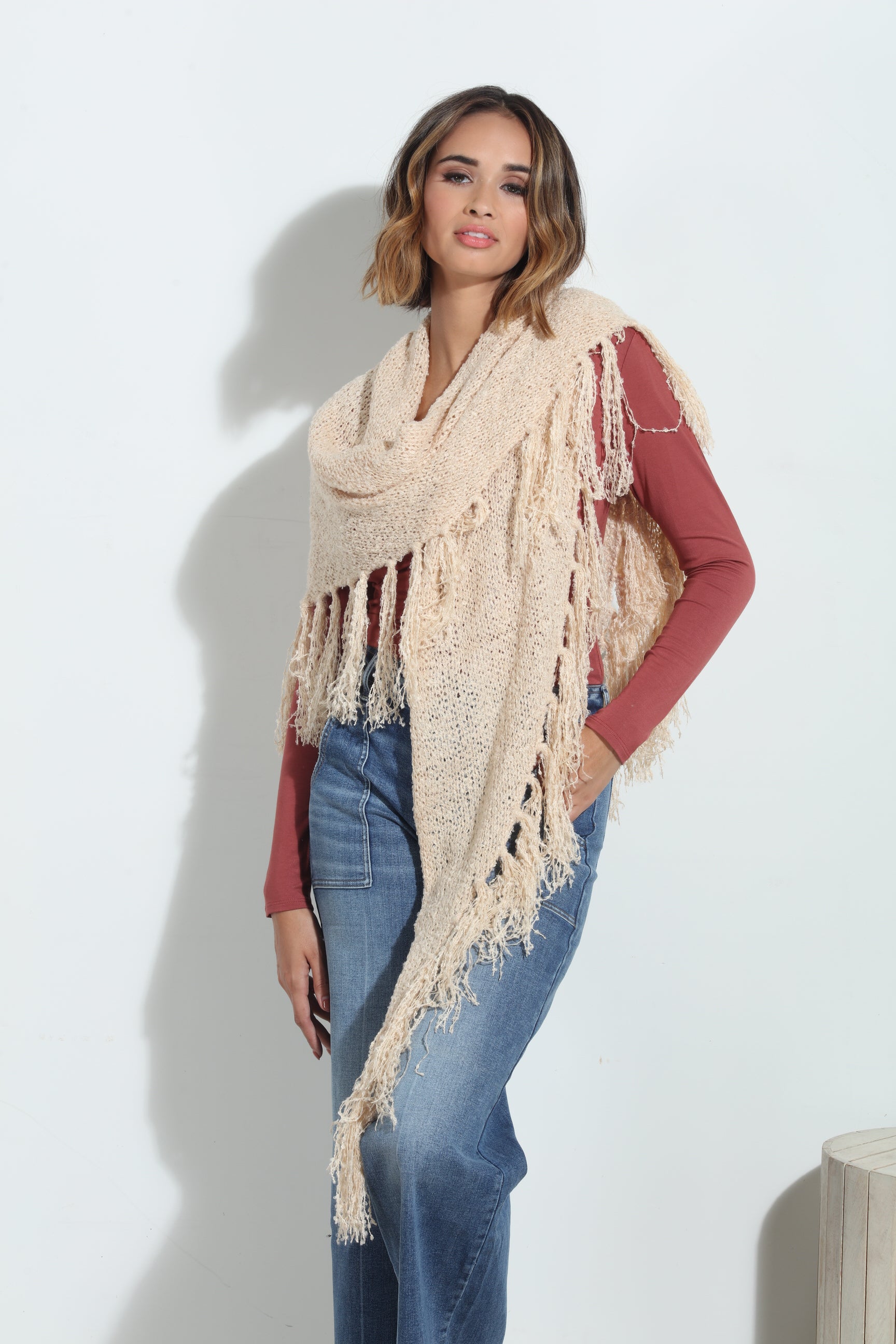Oat Chenille Tassel Scarf