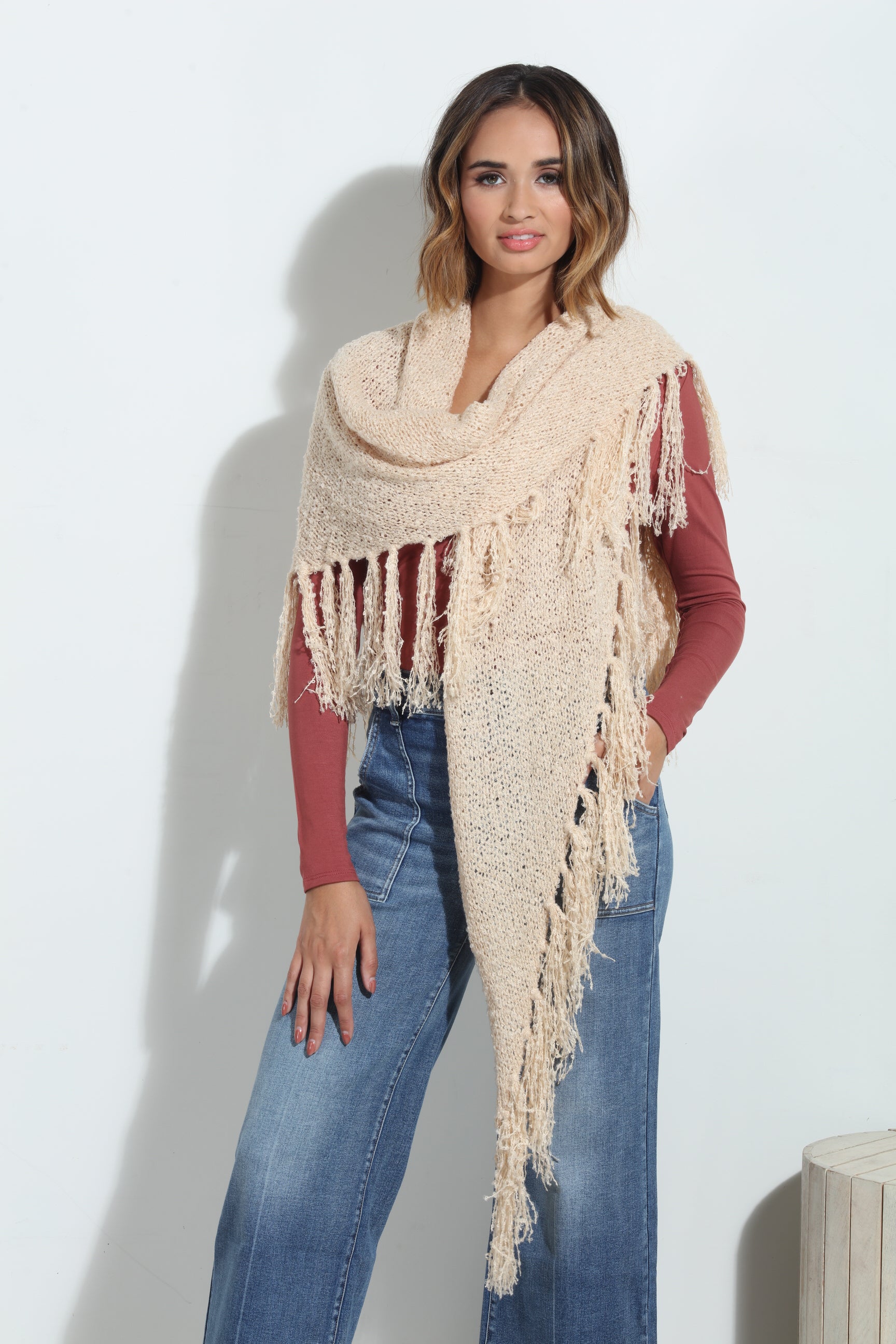 Oat Chenille Tassel Scarf
