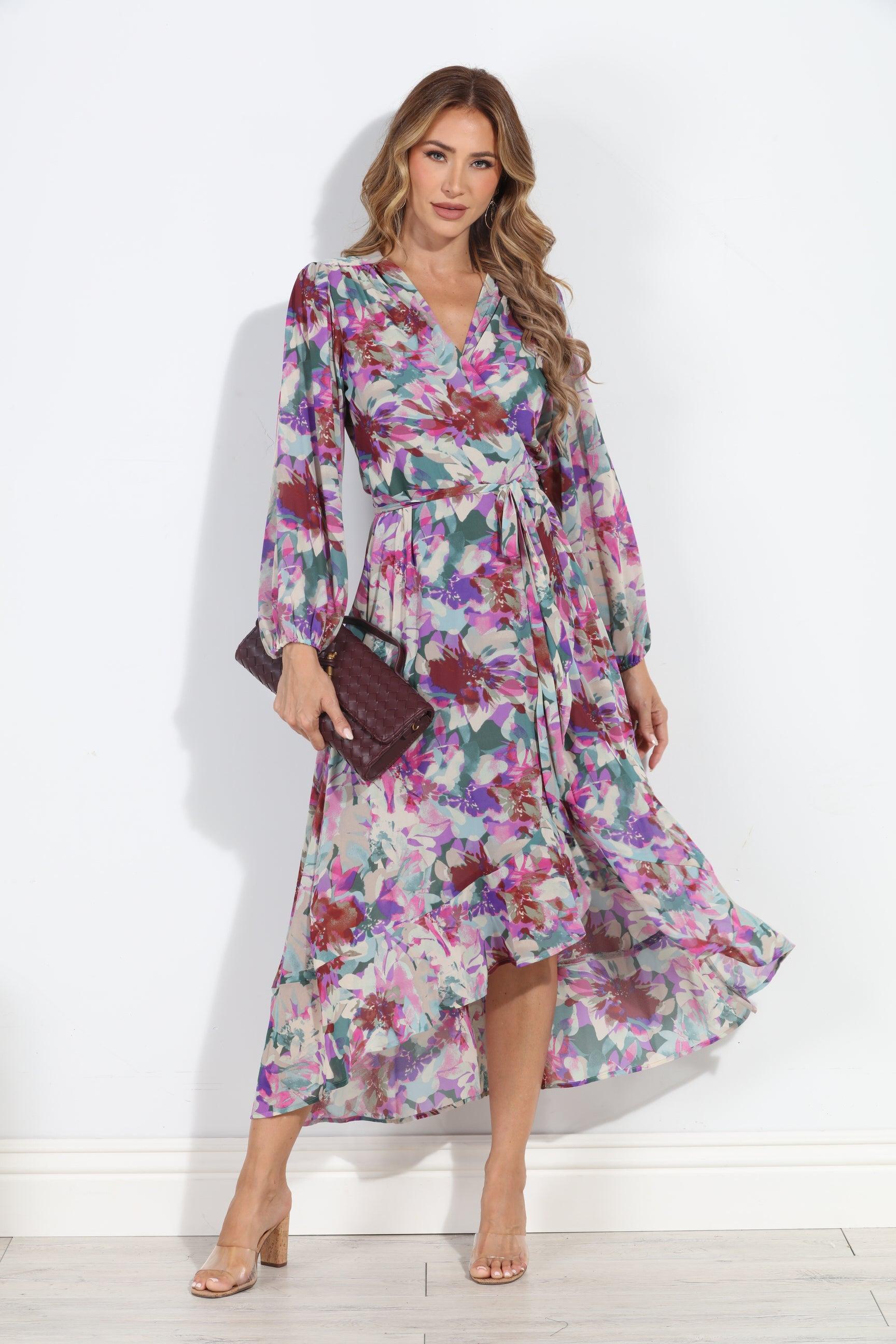 Cassandra Chiffon Ruffle Wrap Dress-BEST SELLER
