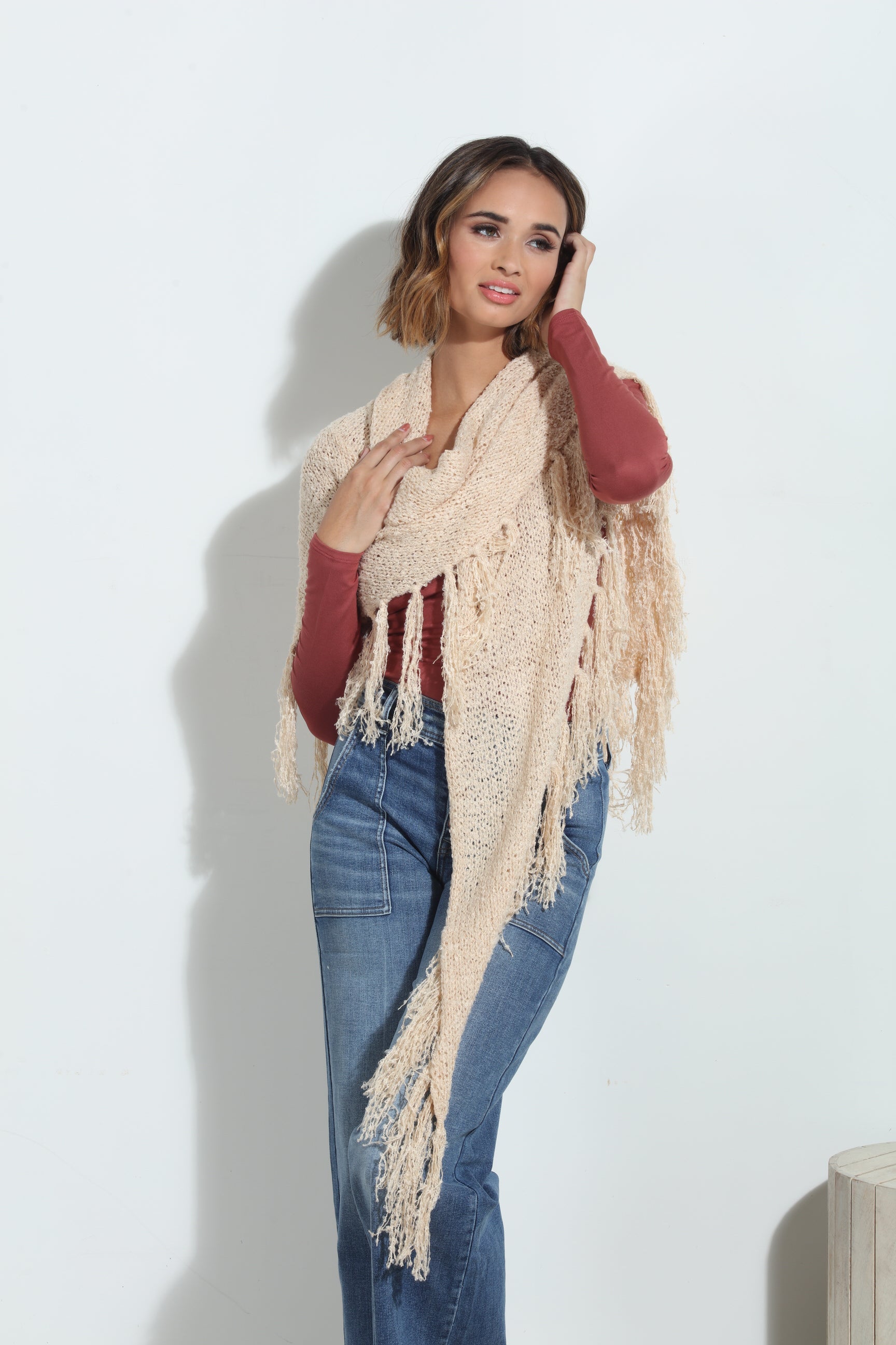 Oat Chenille Tassel Scarf