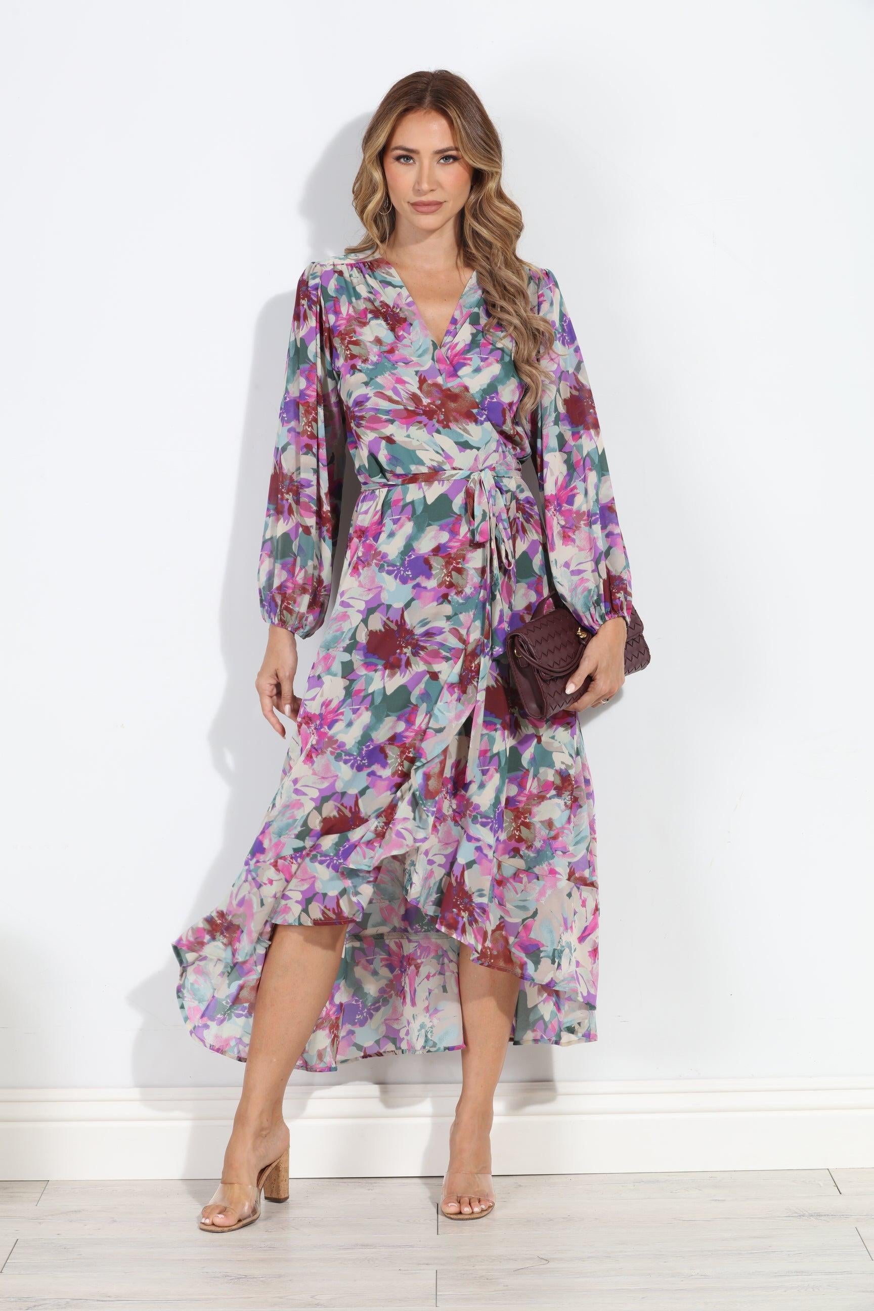 Cassandra Chiffon Ruffle Wrap Dress-BEST SELLER