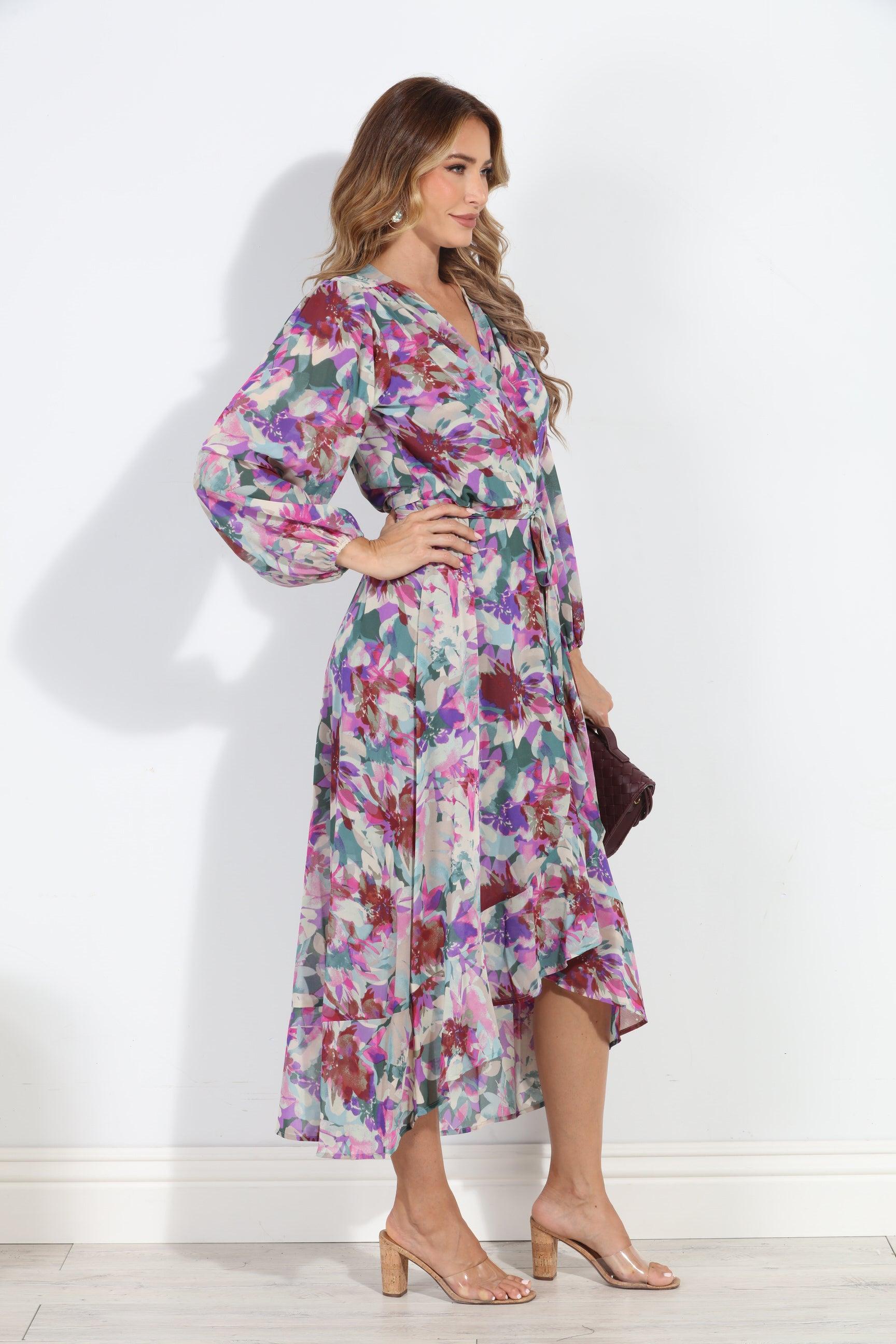 Cassandra Chiffon Ruffle Wrap Dress-BEST SELLER