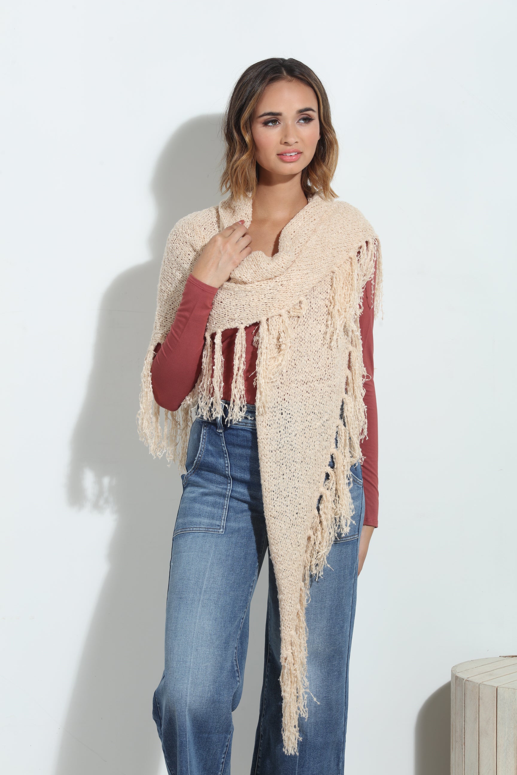 Oat Chenille Tassel Scarf