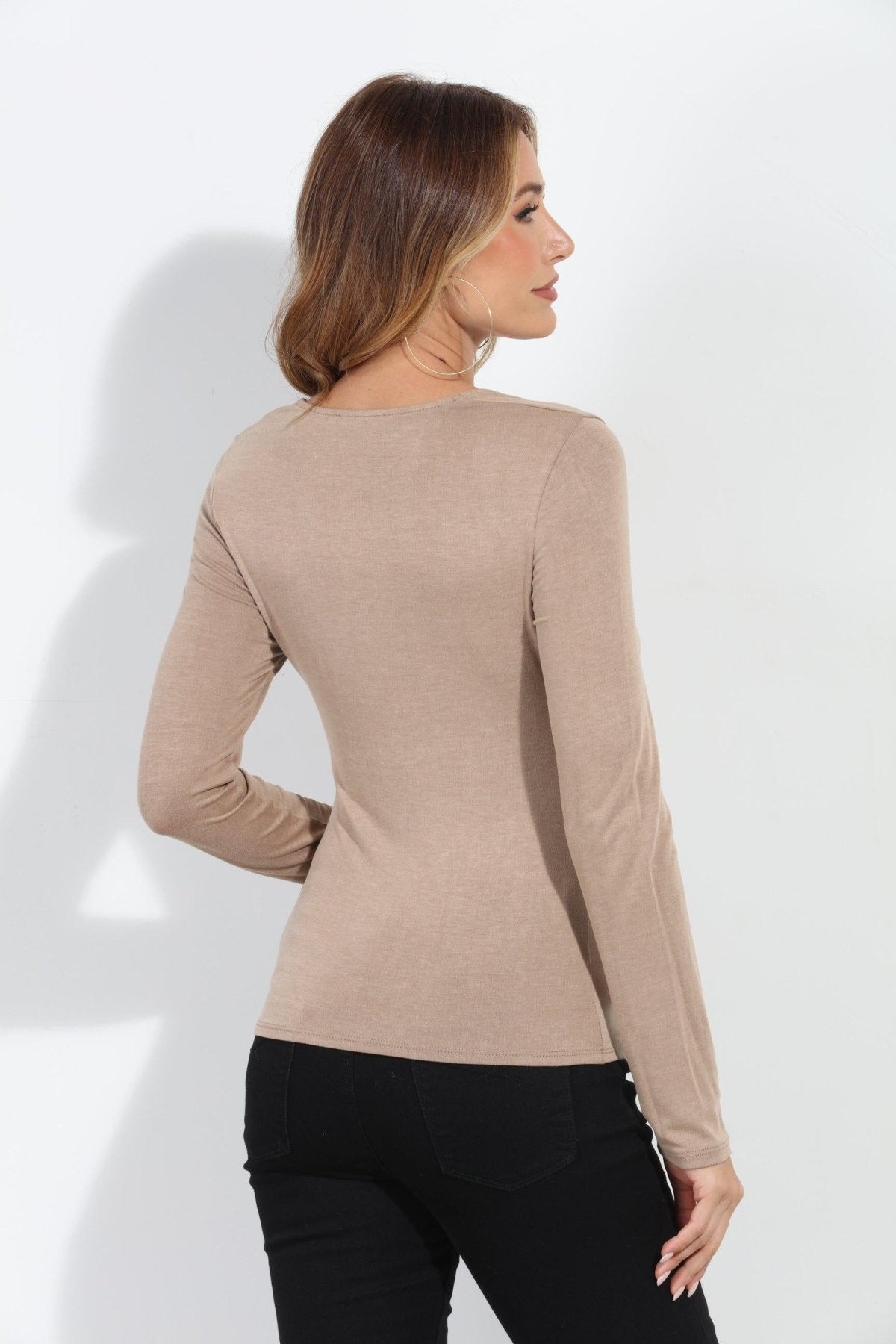 Kaylee Square Neck Tee- Dark Camel-FINAL SALE