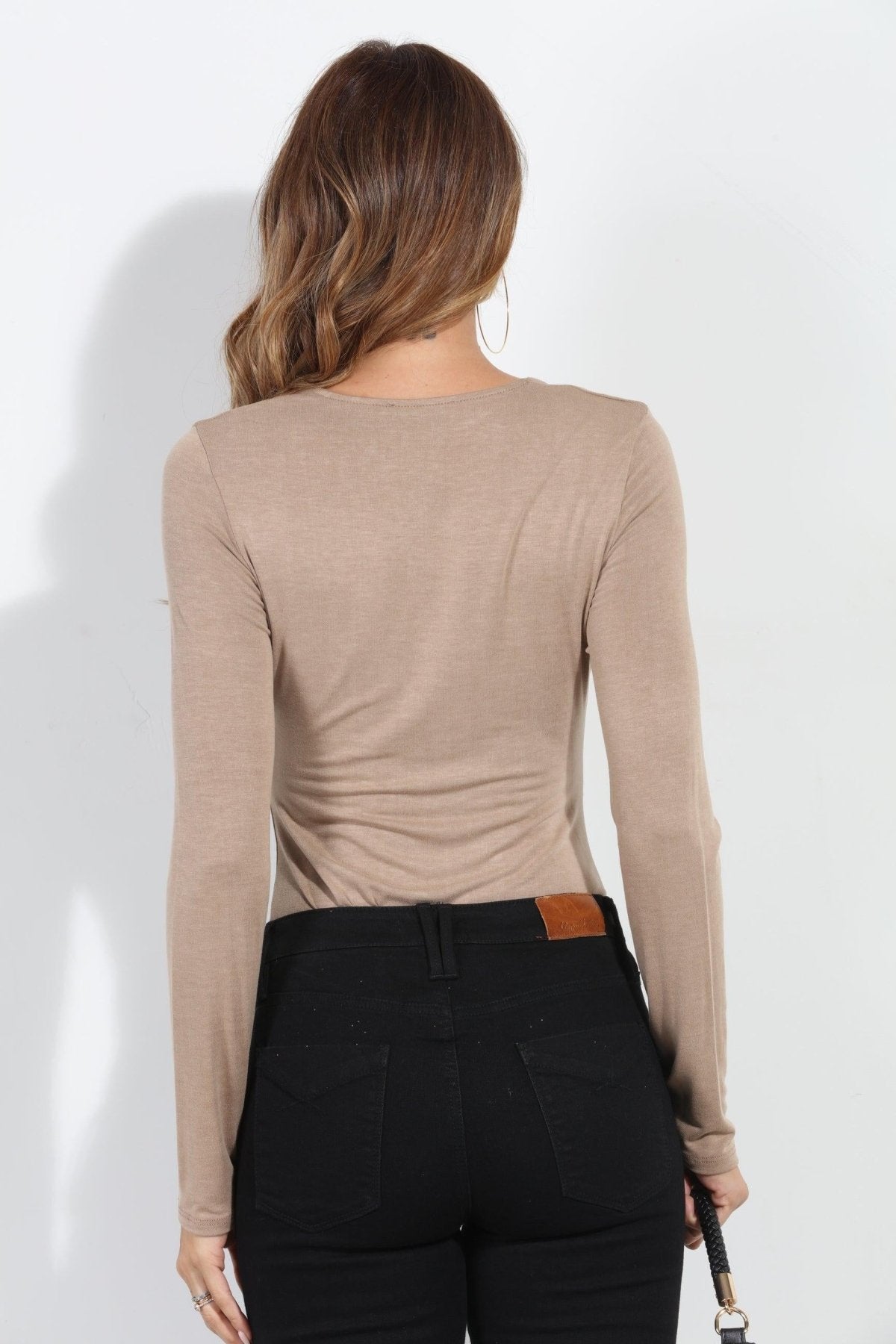 Kaylee Square Neck Tee- Dark Camel-FINAL SALE