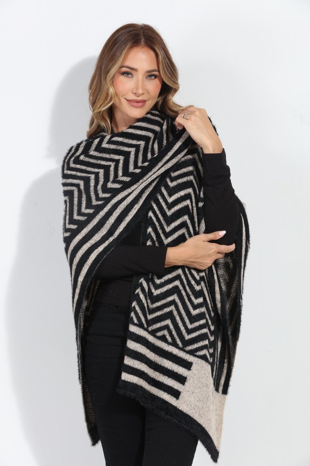 Keep Me Warm Chevron Open Poncho-FINAL SALE