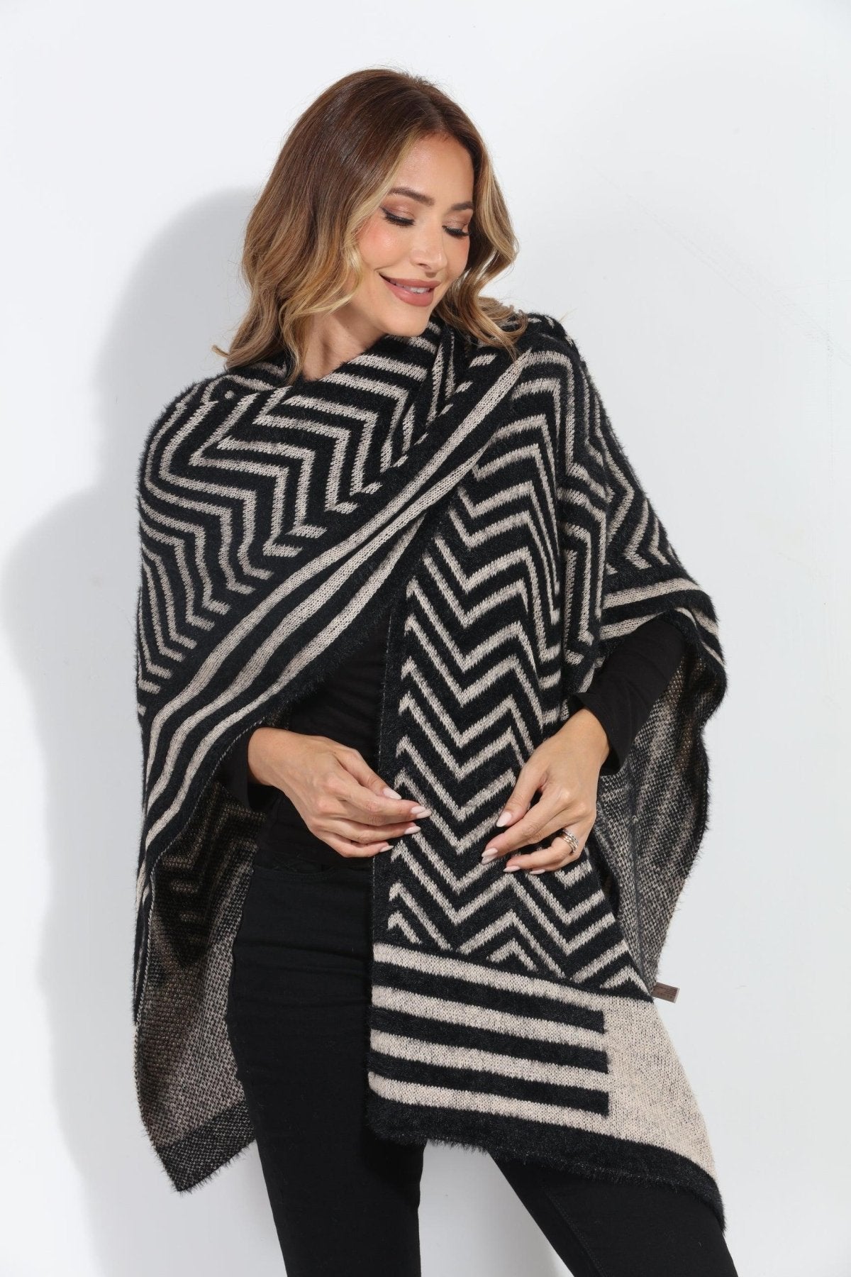 Keep Me Warm Chevron Open Poncho-FINAL SALE
