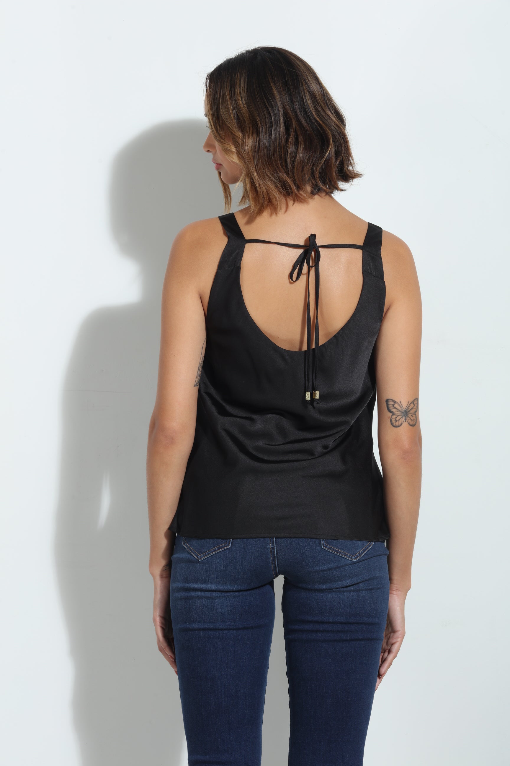 Black Luxe Satin Cowl Tank-FINAL SALE