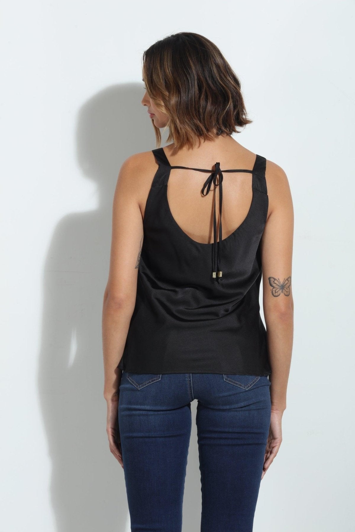 Black Luxe Satin Cowl Tank-FINAL SALE